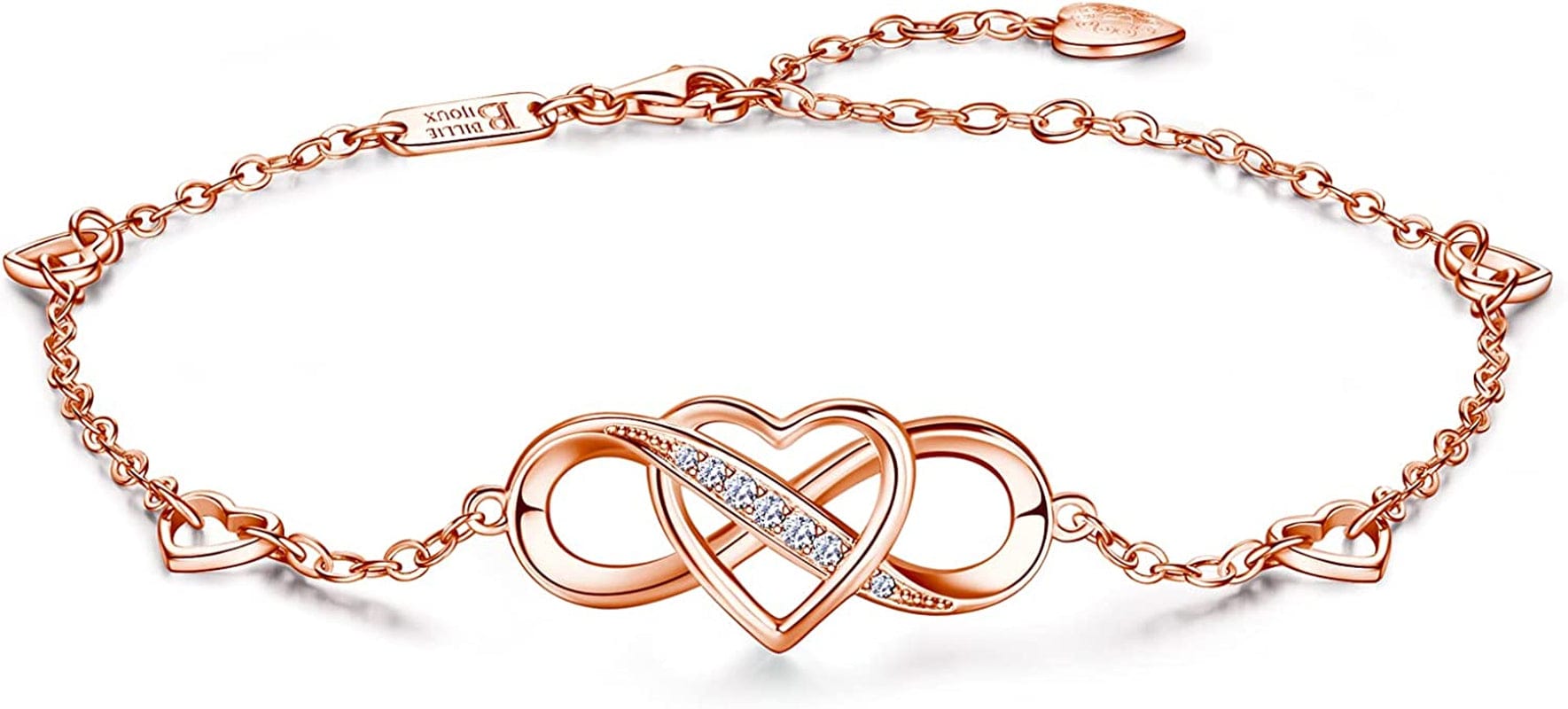 Ankle Bracelets for Women 925 Sterling Silver Anklet for Women Infinity Heart Ankle Bracelet White Gold Plated Love Charm Adjustable Large Bracelet Mother'S Day Gift for Women Girls Wife Apparel & Accessories > Jewelry > Anklets Billie Bijoux B-Rose Gold