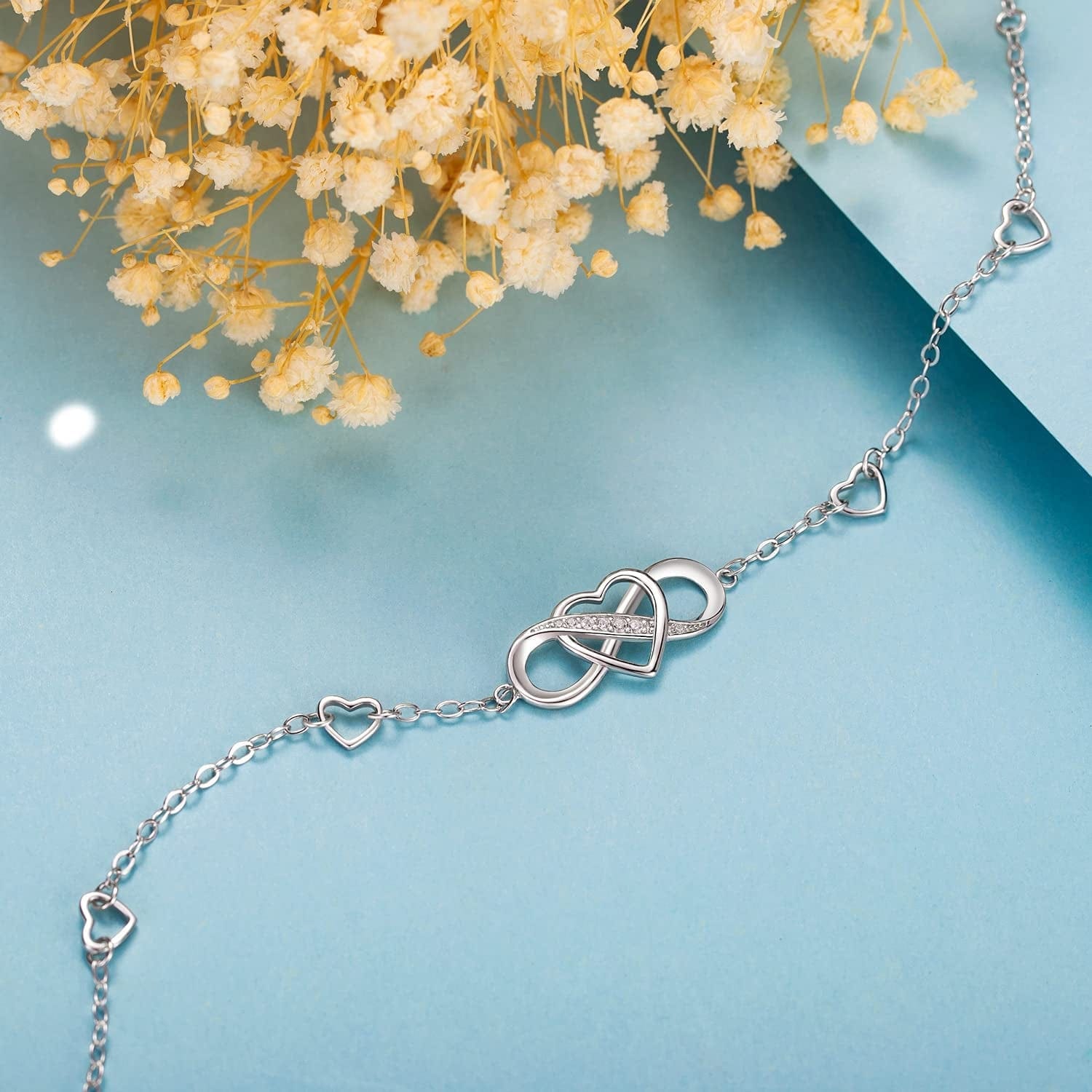 Ankle Bracelets for Women 925 Sterling Silver Anklet for Women Infinity Heart Ankle Bracelet White Gold Plated Love Charm Adjustable Large Bracelet Mother'S Day Gift for Women Girls Wife Apparel & Accessories > Jewelry > Anklets Billie Bijoux