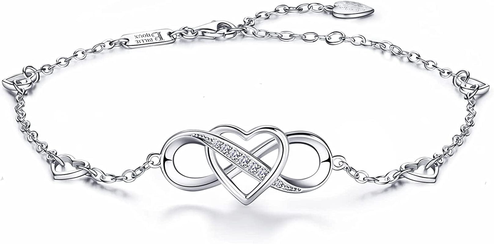 Ankle Bracelets for Women 925 Sterling Silver Anklet for Women Infinity Heart Ankle Bracelet White Gold Plated Love Charm Adjustable Large Bracelet Mother'S Day Gift for Women Girls Wife Apparel & Accessories > Jewelry > Anklets Billie Bijoux A-Silver