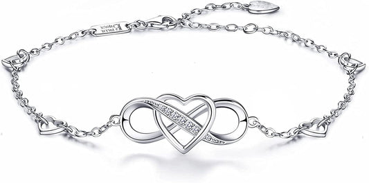 Ankle Bracelets for Women 925 Sterling Silver Anklet for Women Infinity Heart Ankle Bracelet White Gold Plated Love Charm Adjustable Large Bracelet Mother'S Day Gift for Women Girls Wife Apparel & Accessories > Jewelry > Anklets Billie Bijoux A-Silver