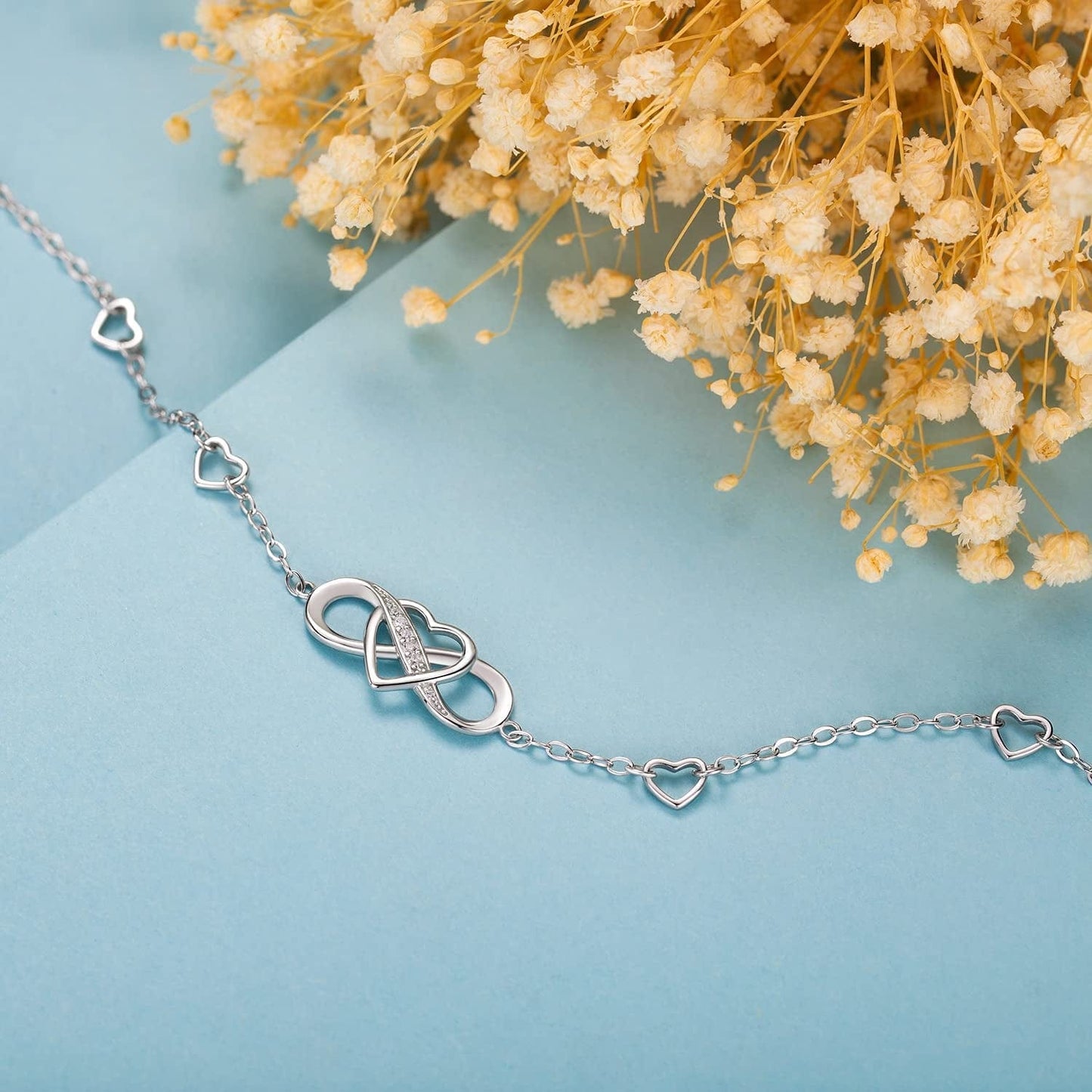 Ankle Bracelets for Women 925 Sterling Silver Anklet for Women Infinity Heart Ankle Bracelet White Gold Plated Love Charm Adjustable Large Bracelet Mother'S Day Gift for Women Girls Wife Apparel & Accessories > Jewelry > Anklets Billie Bijoux