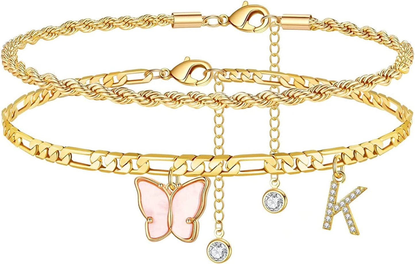 Ankle Bracelets for Women, Butterfly Anklet 14K Gold Plated Ankle Bracelet Layered Anklet for Women Initial Anklet Letter A-Z Gold Anklets for Women Teen Girls Foot Jewelry Gifts Apparel & Accessories > Jewelry > Anklets IEFSHINY K