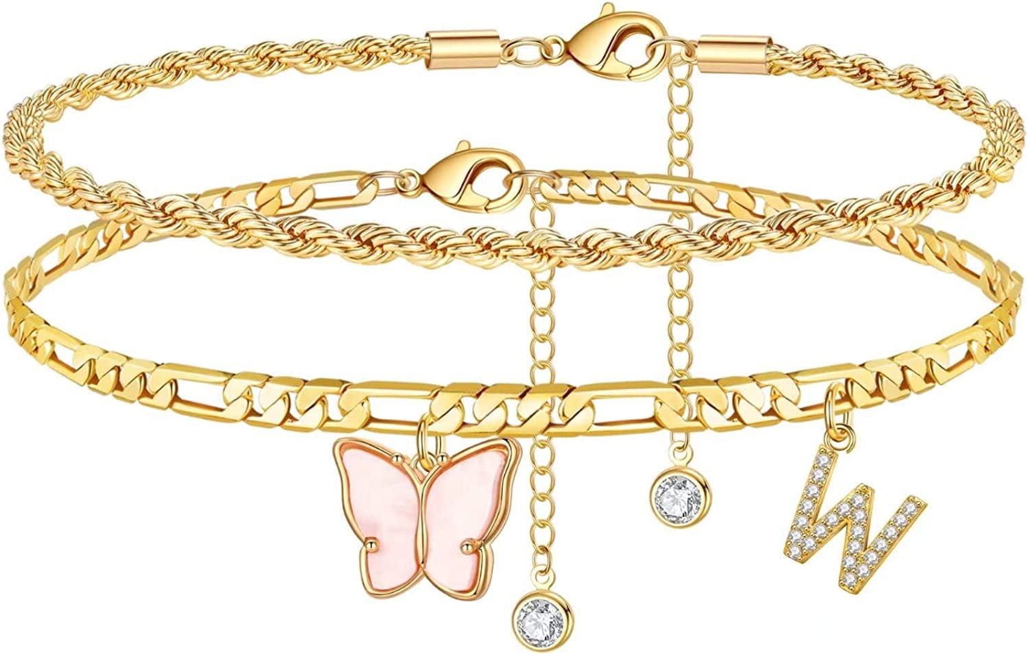 Ankle Bracelets for Women, Butterfly Anklet 14K Gold Plated Ankle Bracelet Layered Anklet for Women Initial Anklet Letter A-Z Gold Anklets for Women Teen Girls Foot Jewelry Gifts Apparel & Accessories > Jewelry > Anklets IEFSHINY W
