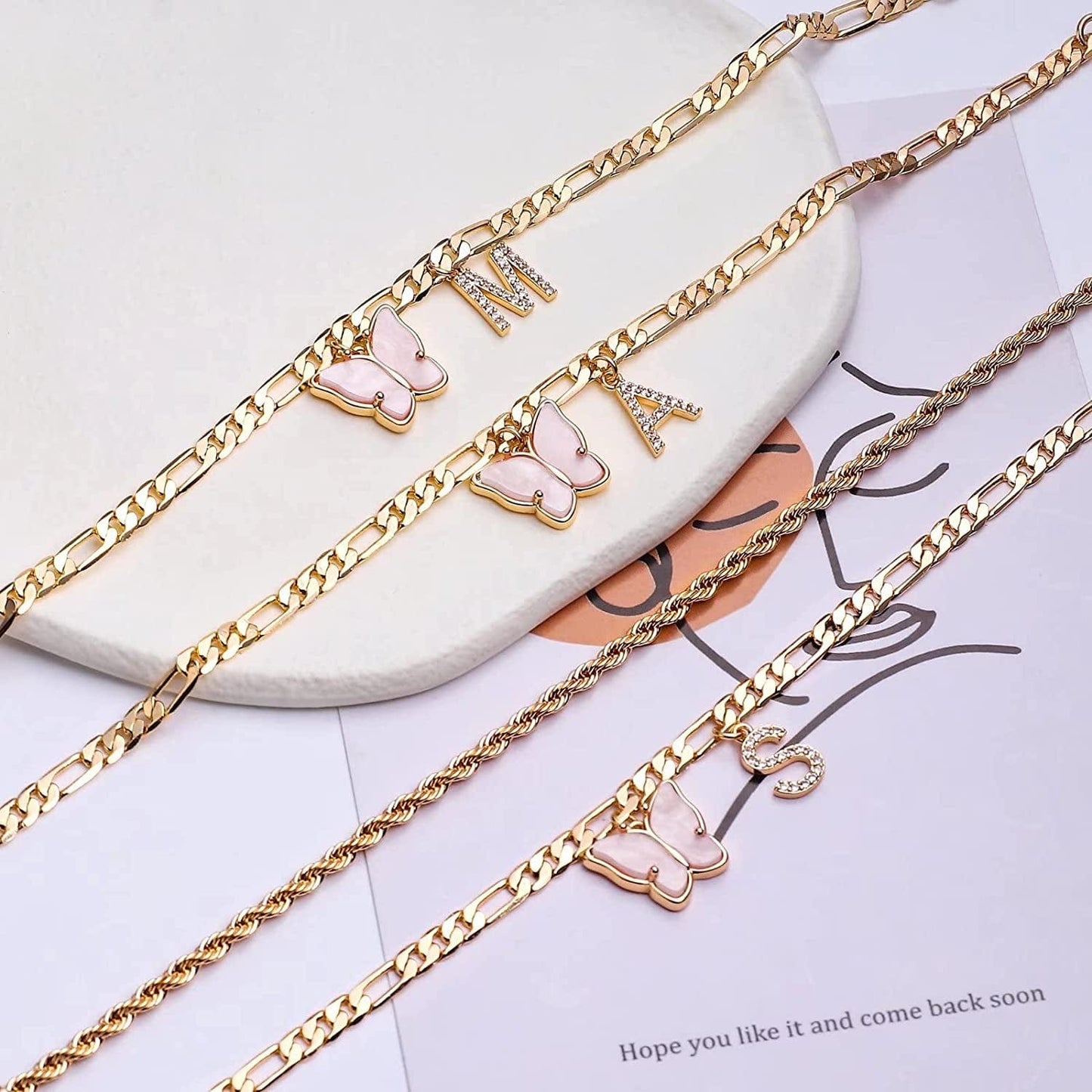 Ankle Bracelets for Women, Butterfly Anklet 14K Gold Plated Ankle Bracelet Layered Anklet for Women Initial Anklet Letter A-Z Gold Anklets for Women Teen Girls Foot Jewelry Gifts Apparel & Accessories > Jewelry > Anklets IEFSHINY