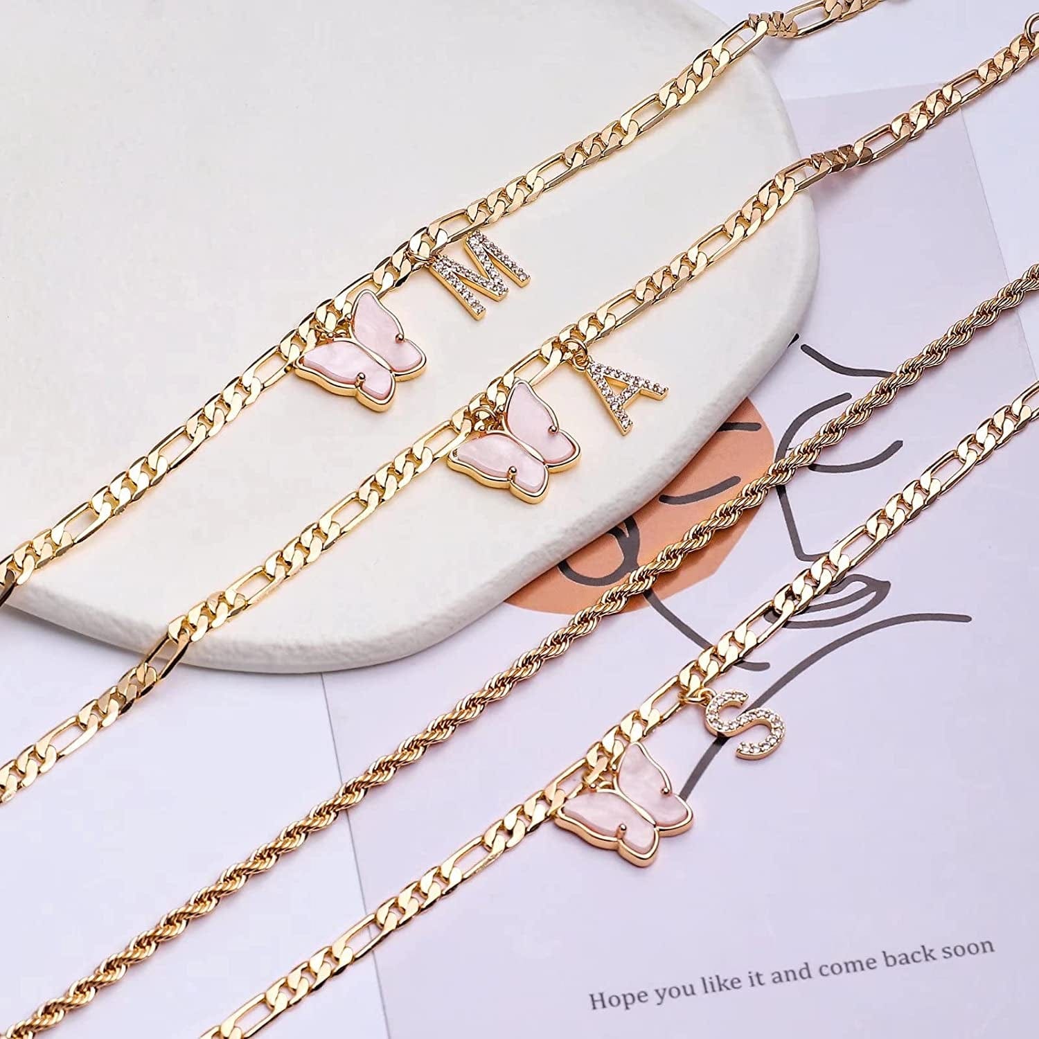 Ankle Bracelets for Women, Butterfly Anklet 14K Gold Plated Ankle Bracelet Layered Anklet for Women Initial Anklet Letter A-Z Gold Anklets for Women Teen Girls Foot Jewelry Gifts Apparel & Accessories > Jewelry > Anklets IEFSHINY