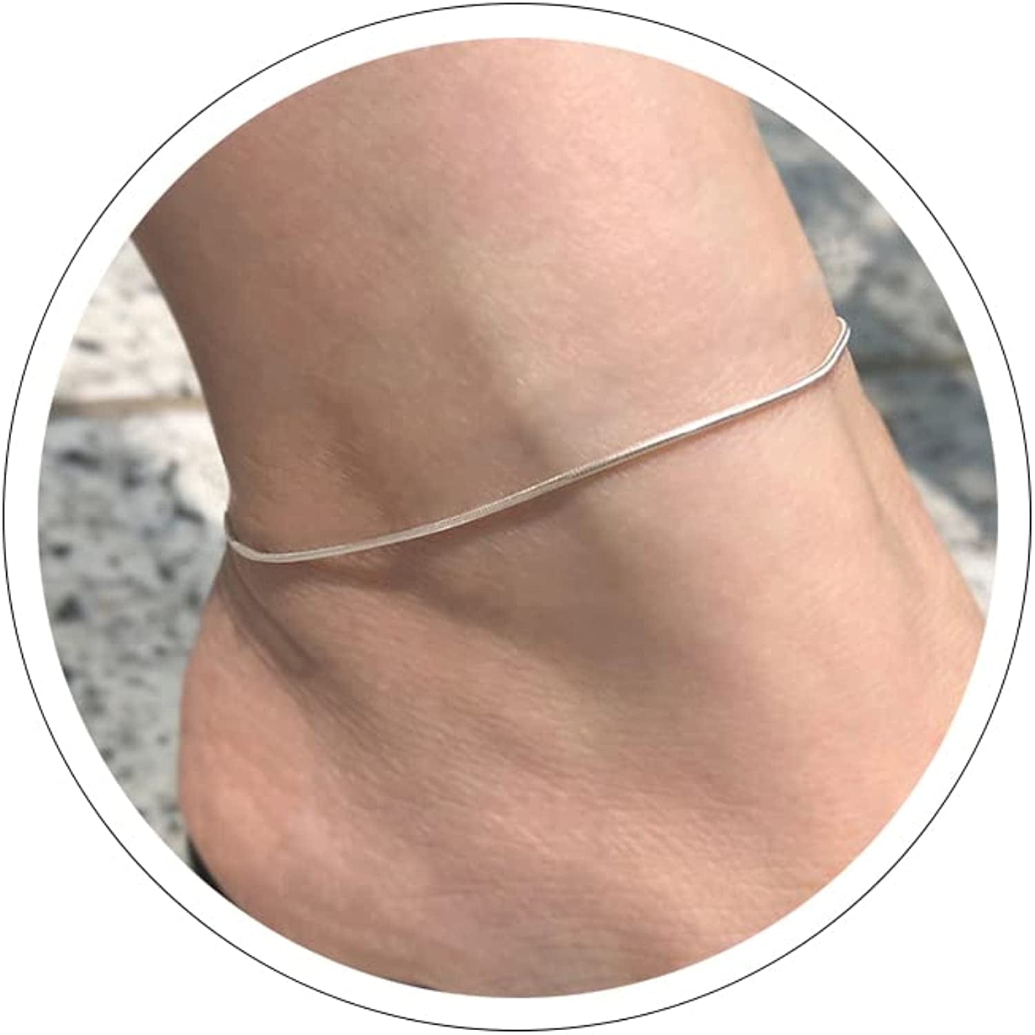 Ankle Bracelets for Women Cuban Link Anklet Tennis Anklet Butterfly Anklets Heart Anklet Gold Anklets for Women Silver Anklet Bracelets for Women Dainty Foot Jewelry Apparel & Accessories > Jewelry > Anklets Sora Tuki style14-silver snake chain