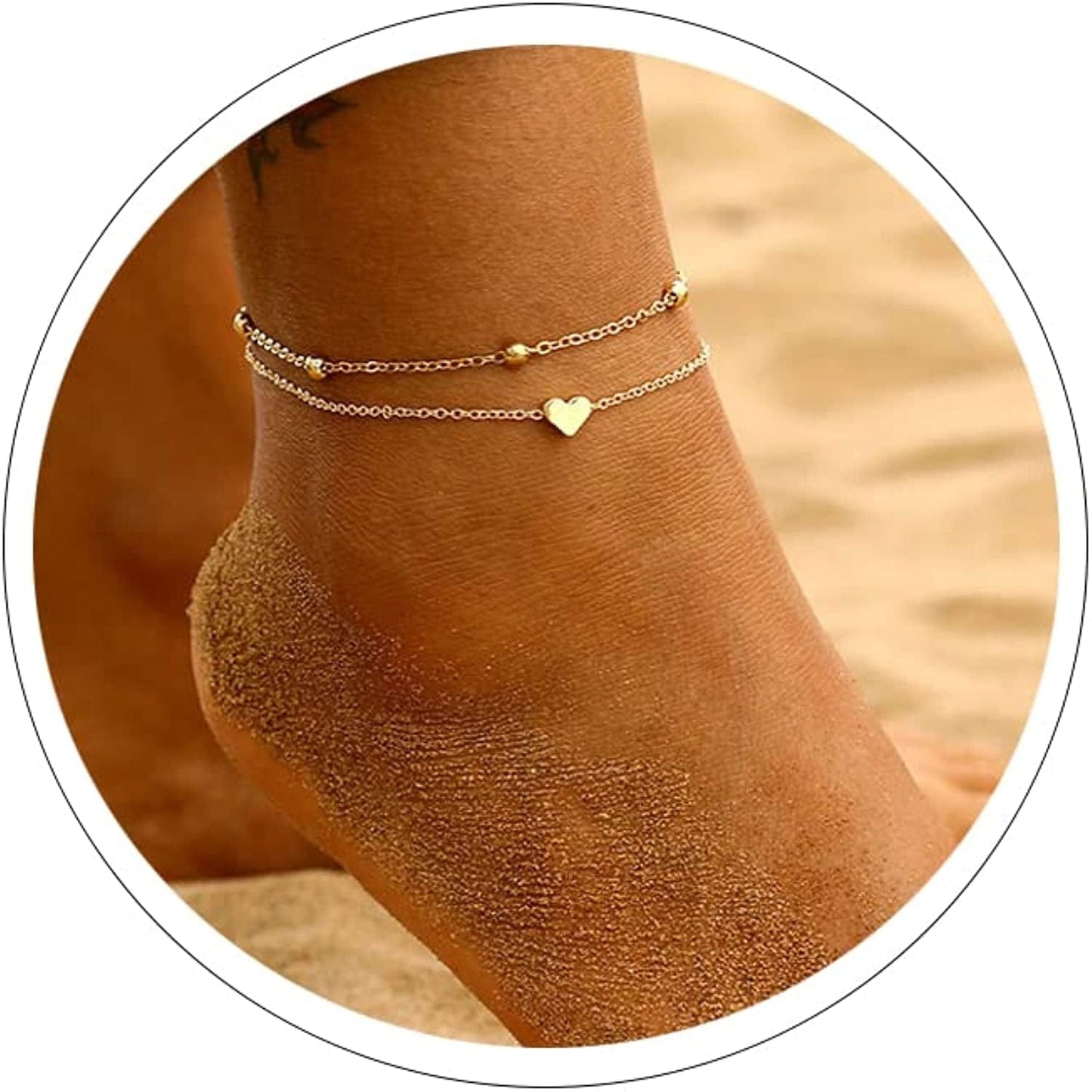 Ankle Bracelets for Women Cuban Link Anklet Tennis Anklet Butterfly Anklets Heart Anklet Gold Anklets for Women Silver Anklet Bracelets for Women Dainty Foot Jewelry Apparel & Accessories > Jewelry > Anklets Sora Tuki style29-gold heart anklet