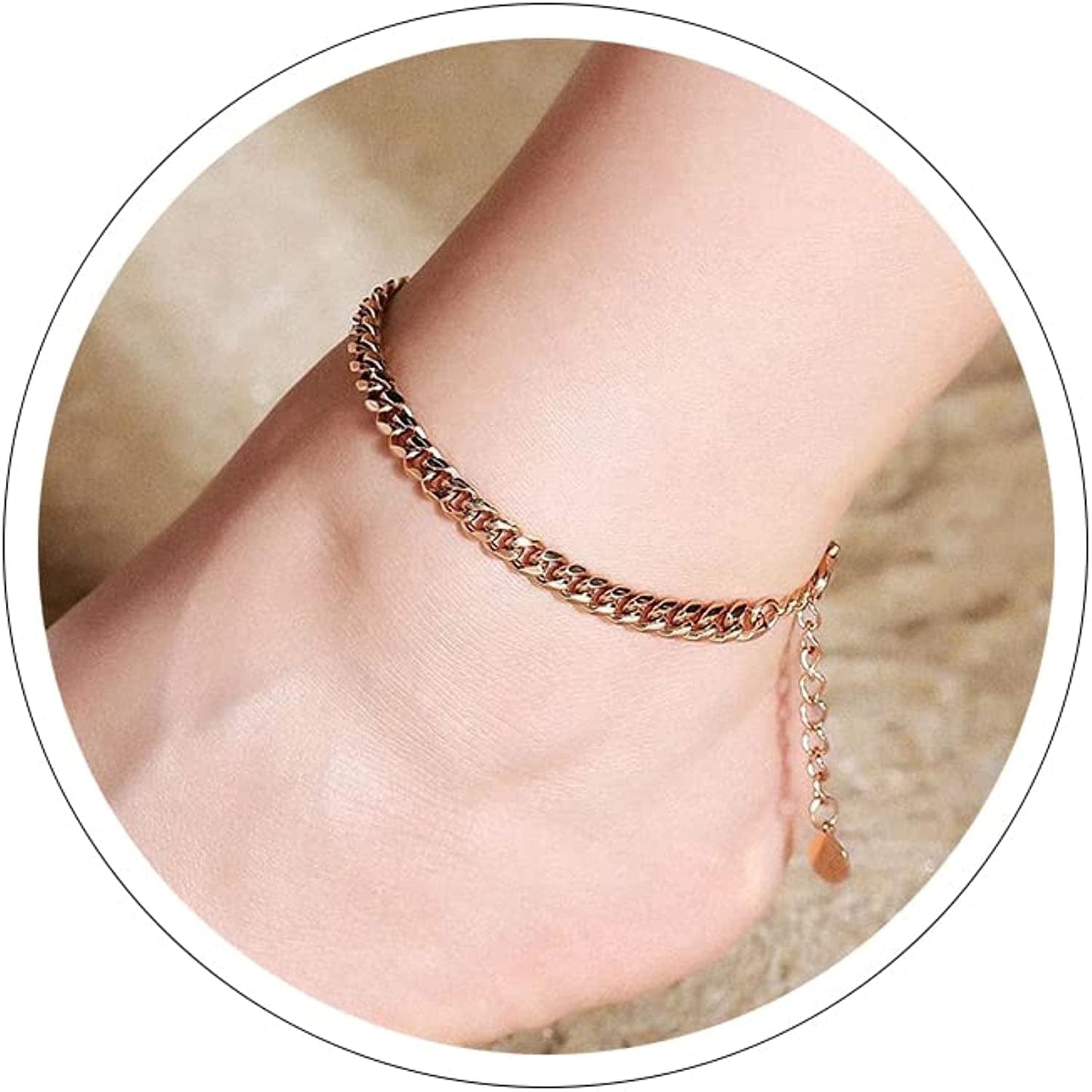 Ankle Bracelets for Women Cuban Link Anklet Tennis Anklet Butterfly Anklets Heart Anklet Gold Anklets for Women Silver Anklet Bracelets for Women Dainty Foot Jewelry Apparel & Accessories > Jewelry > Anklets Sora Tuki style25-rose gold cuban link chain