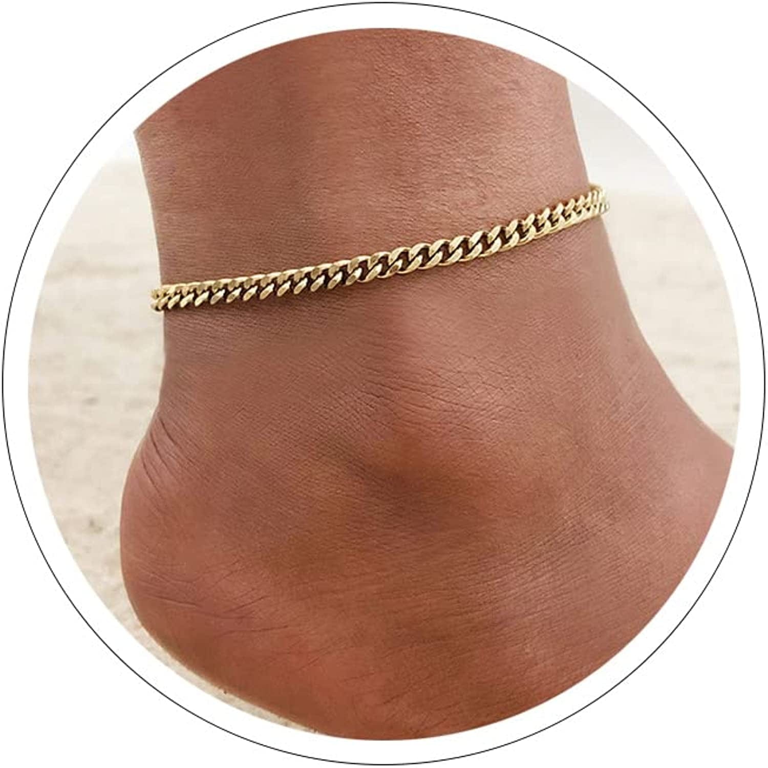 Ankle Bracelets for Women Cuban Link Anklet Tennis Anklet Butterfly Anklets Heart Anklet Gold Anklets for Women Silver Anklet Bracelets for Women Dainty Foot Jewelry Apparel & Accessories > Jewelry > Anklets Sora Tuki style21-gold cuban link chain