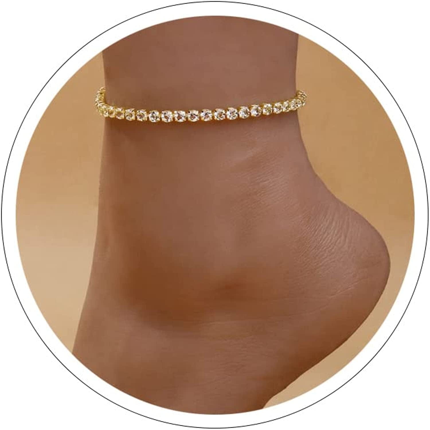 Ankle Bracelets for Women Cuban Link Anklet Tennis Anklet Butterfly Anklets Heart Anklet Gold Anklets for Women Silver Anklet Bracelets for Women Dainty Foot Jewelry Apparel & Accessories > Jewelry > Anklets Sora Tuki style09-gold 2.5mm diamond anklet