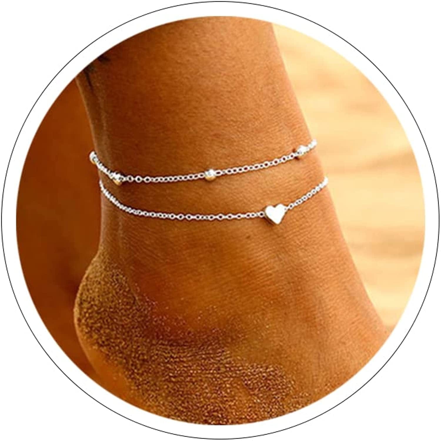 Ankle Bracelets for Women Cuban Link Anklet Tennis Anklet Butterfly Anklets Heart Anklet Gold Anklets for Women Silver Anklet Bracelets for Women Dainty Foot Jewelry Apparel & Accessories > Jewelry > Anklets Sora Tuki style29-silver heart anklet