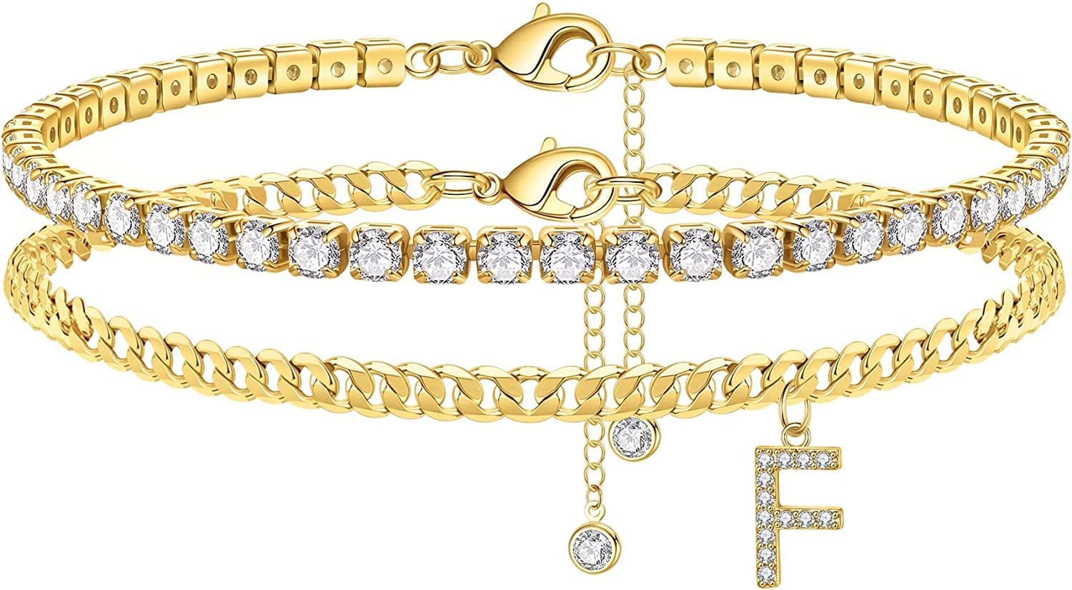 Ankle Bracelets for Women Initial Anklet, 14K Gold Plated Layered Cubic Zirconia Tennis Ankle Bracelets Dainty Letter Initial Anklet A-Z Gold Anklets for Women Teen Girls Beach Foot Jewelry Gifts Apparel & Accessories > Jewelry > Anklets IEFSHINY F