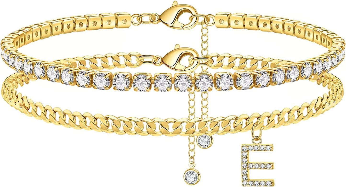 Ankle Bracelets for Women Initial Anklet, 14K Gold Plated Layered Cubic Zirconia Tennis Ankle Bracelets Dainty Letter Initial Anklet A-Z Gold Anklets for Women Teen Girls Beach Foot Jewelry Gifts Apparel & Accessories > Jewelry > Anklets IEFSHINY E