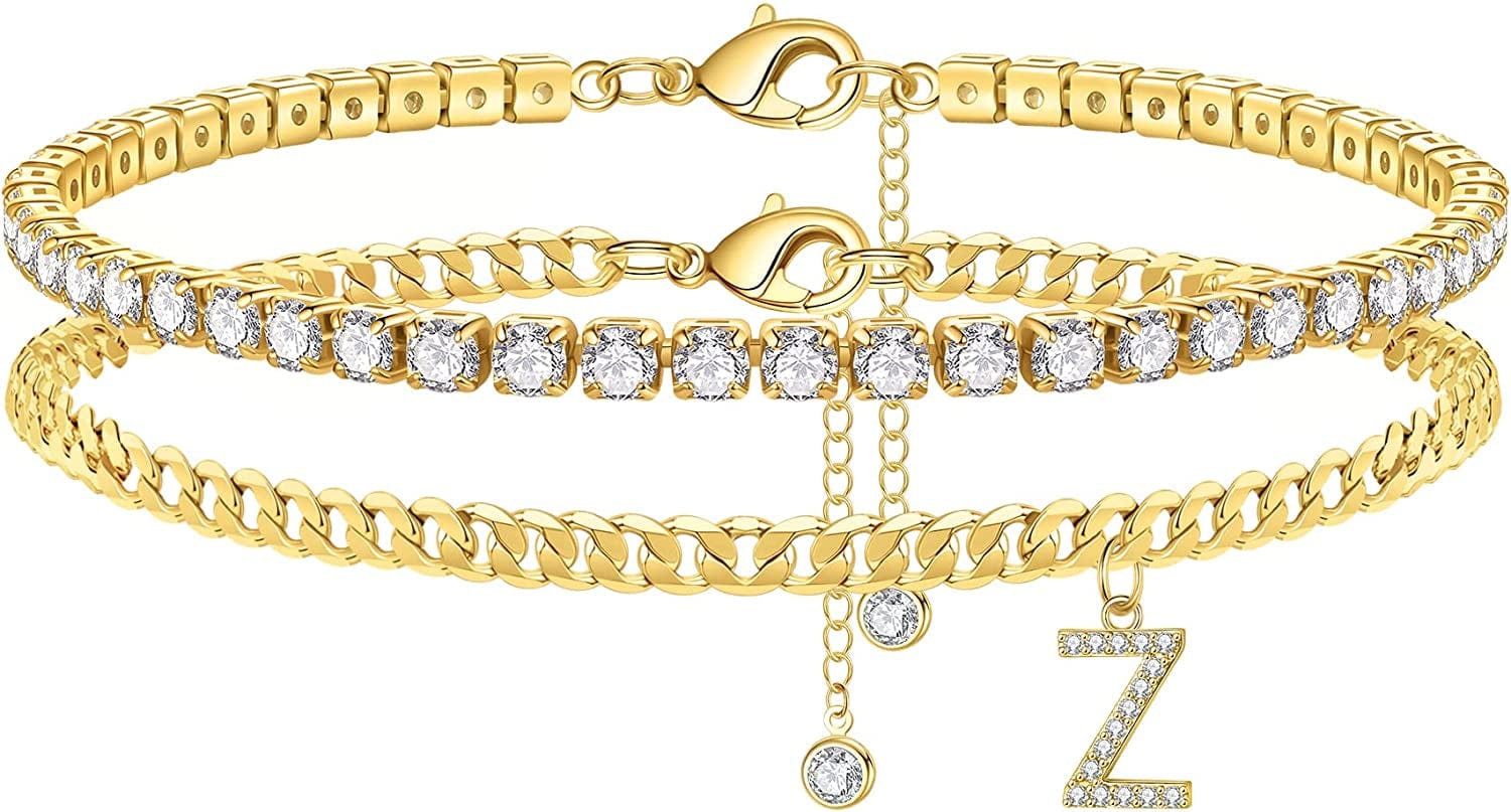Ankle Bracelets for Women Initial Anklet, 14K Gold Plated Layered Cubic Zirconia Tennis Ankle Bracelets Dainty Letter Initial Anklet A-Z Gold Anklets for Women Teen Girls Beach Foot Jewelry Gifts Apparel & Accessories > Jewelry > Anklets IEFSHINY Z