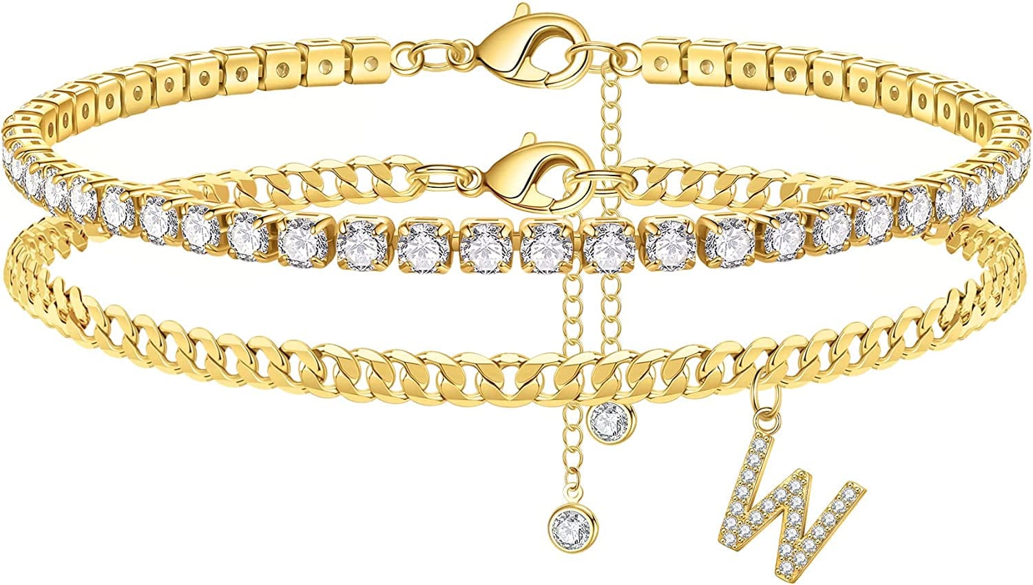 Ankle Bracelets for Women Initial Anklet, 14K Gold Plated Layered Cubic Zirconia Tennis Ankle Bracelets Dainty Letter Initial Anklet A-Z Gold Anklets for Women Teen Girls Beach Foot Jewelry Gifts Apparel & Accessories > Jewelry > Anklets IEFSHINY W