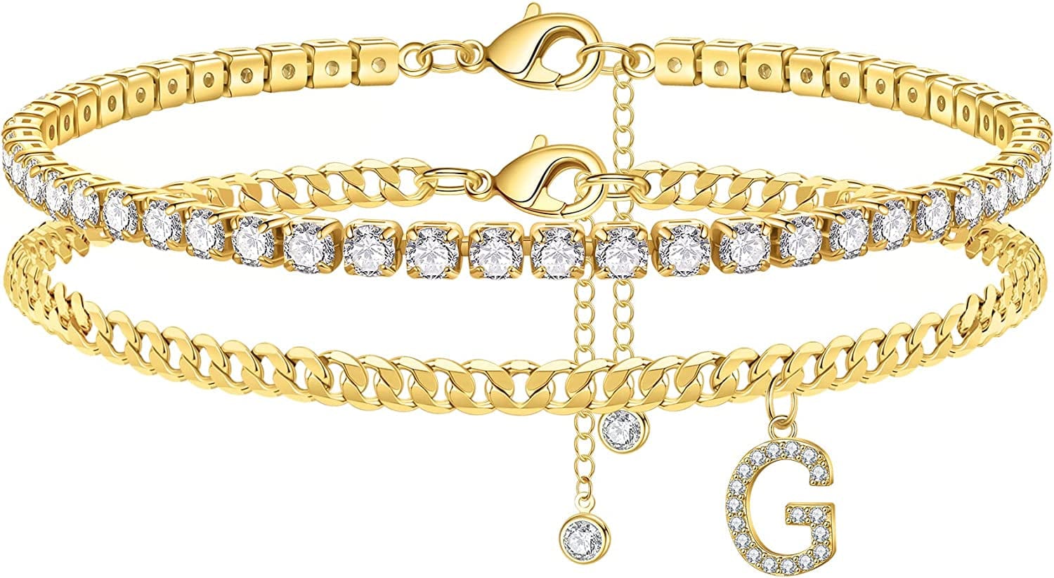 Ankle Bracelets for Women Initial Anklet, 14K Gold Plated Layered Cubic Zirconia Tennis Ankle Bracelets Dainty Letter Initial Anklet A-Z Gold Anklets for Women Teen Girls Beach Foot Jewelry Gifts Apparel & Accessories > Jewelry > Anklets IEFSHINY G