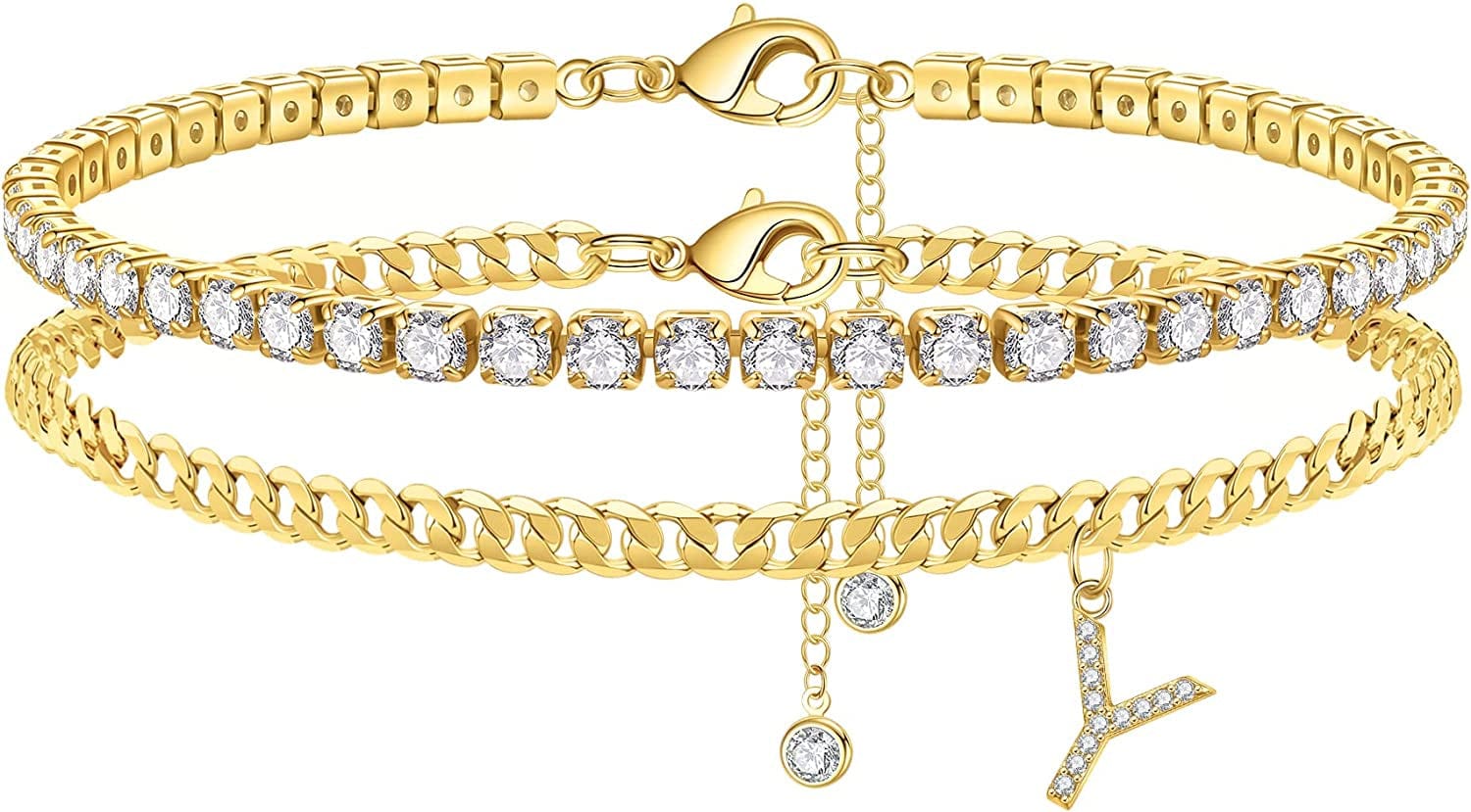 Ankle Bracelets for Women Initial Anklet, 14K Gold Plated Layered Cubic Zirconia Tennis Ankle Bracelets Dainty Letter Initial Anklet A-Z Gold Anklets for Women Teen Girls Beach Foot Jewelry Gifts Apparel & Accessories > Jewelry > Anklets IEFSHINY Y