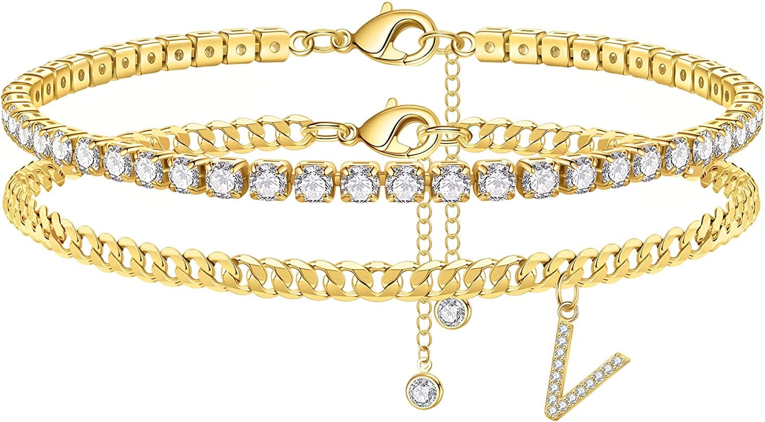 Ankle Bracelets for Women Initial Anklet, 14K Gold Plated Layered Cubic Zirconia Tennis Ankle Bracelets Dainty Letter Initial Anklet A-Z Gold Anklets for Women Teen Girls Beach Foot Jewelry Gifts Apparel & Accessories > Jewelry > Anklets IEFSHINY V