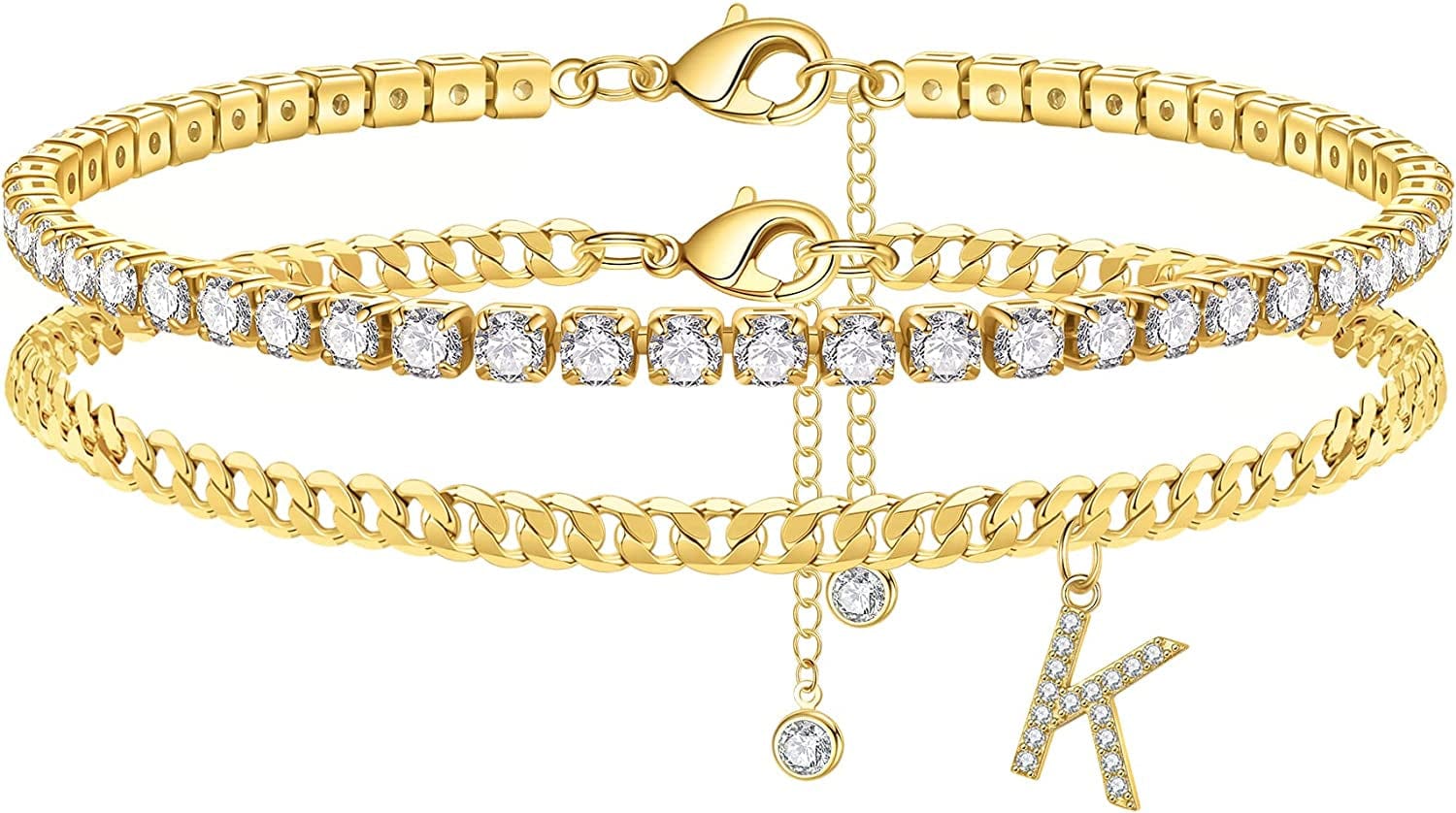 Ankle Bracelets for Women Initial Anklet, 14K Gold Plated Layered Cubic Zirconia Tennis Ankle Bracelets Dainty Letter Initial Anklet A-Z Gold Anklets for Women Teen Girls Beach Foot Jewelry Gifts Apparel & Accessories > Jewelry > Anklets IEFSHINY K