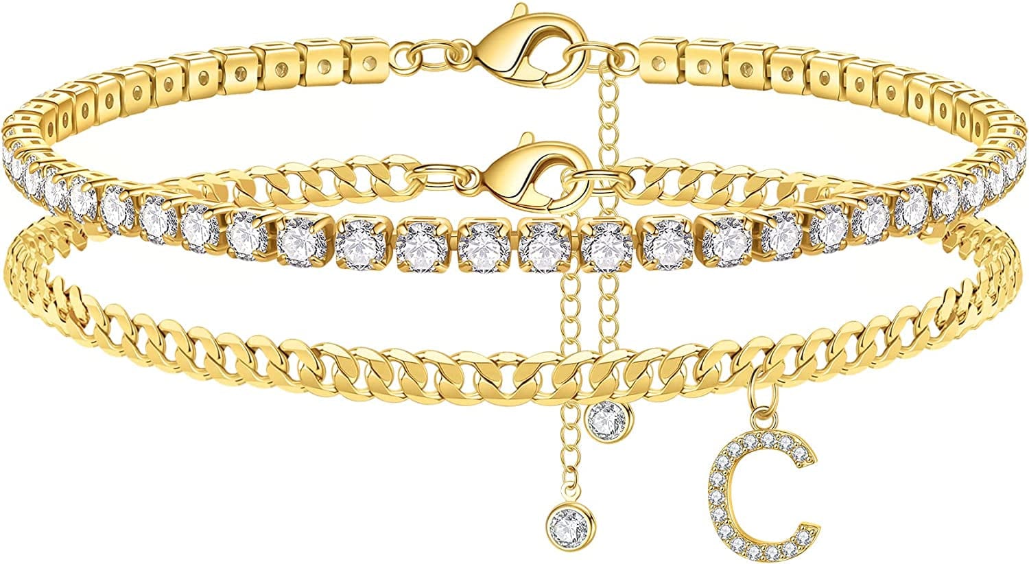 Ankle Bracelets for Women Initial Anklet, 14K Gold Plated Layered Cubic Zirconia Tennis Ankle Bracelets Dainty Letter Initial Anklet A-Z Gold Anklets for Women Teen Girls Beach Foot Jewelry Gifts Apparel & Accessories > Jewelry > Anklets IEFSHINY C