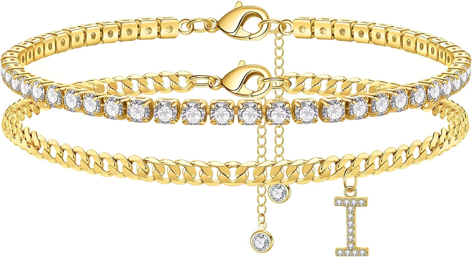 Ankle Bracelets for Women Initial Anklet, 14K Gold Plated Layered Cubic Zirconia Tennis Ankle Bracelets Dainty Letter Initial Anklet A-Z Gold Anklets for Women Teen Girls Beach Foot Jewelry Gifts Apparel & Accessories > Jewelry > Anklets IEFSHINY I