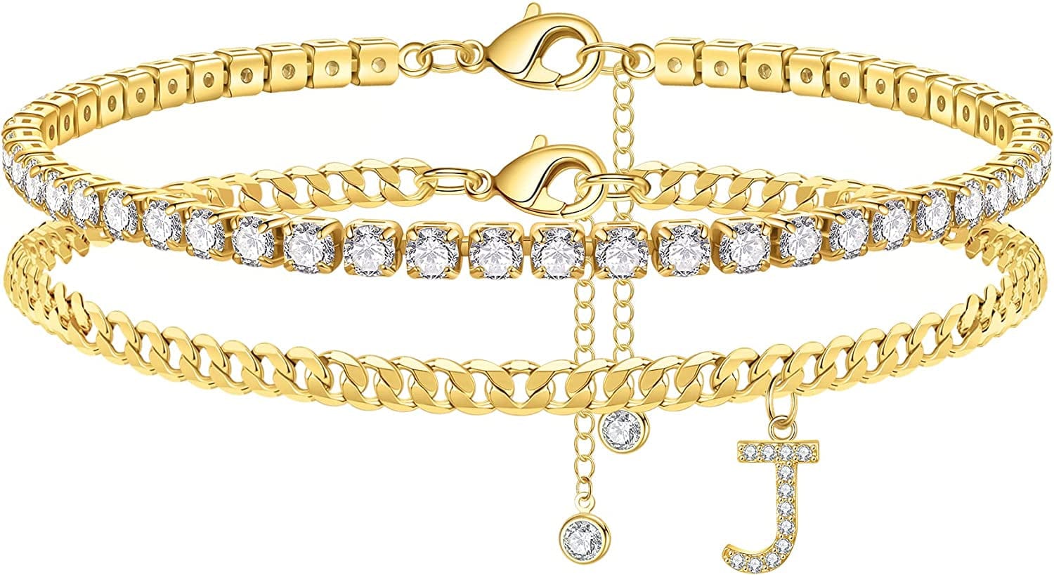 Ankle Bracelets for Women Initial Anklet, 14K Gold Plated Layered Cubic Zirconia Tennis Ankle Bracelets Dainty Letter Initial Anklet A-Z Gold Anklets for Women Teen Girls Beach Foot Jewelry Gifts Apparel & Accessories > Jewelry > Anklets IEFSHINY J