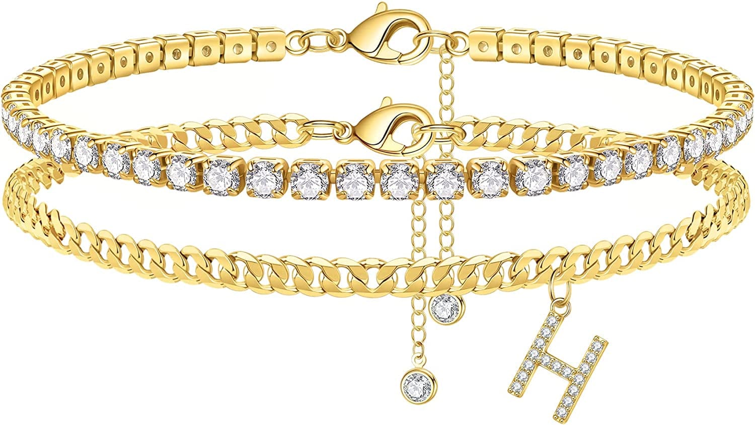 Ankle Bracelets for Women Initial Anklet, 14K Gold Plated Layered Cubic Zirconia Tennis Ankle Bracelets Dainty Letter Initial Anklet A-Z Gold Anklets for Women Teen Girls Beach Foot Jewelry Gifts Apparel & Accessories > Jewelry > Anklets IEFSHINY H