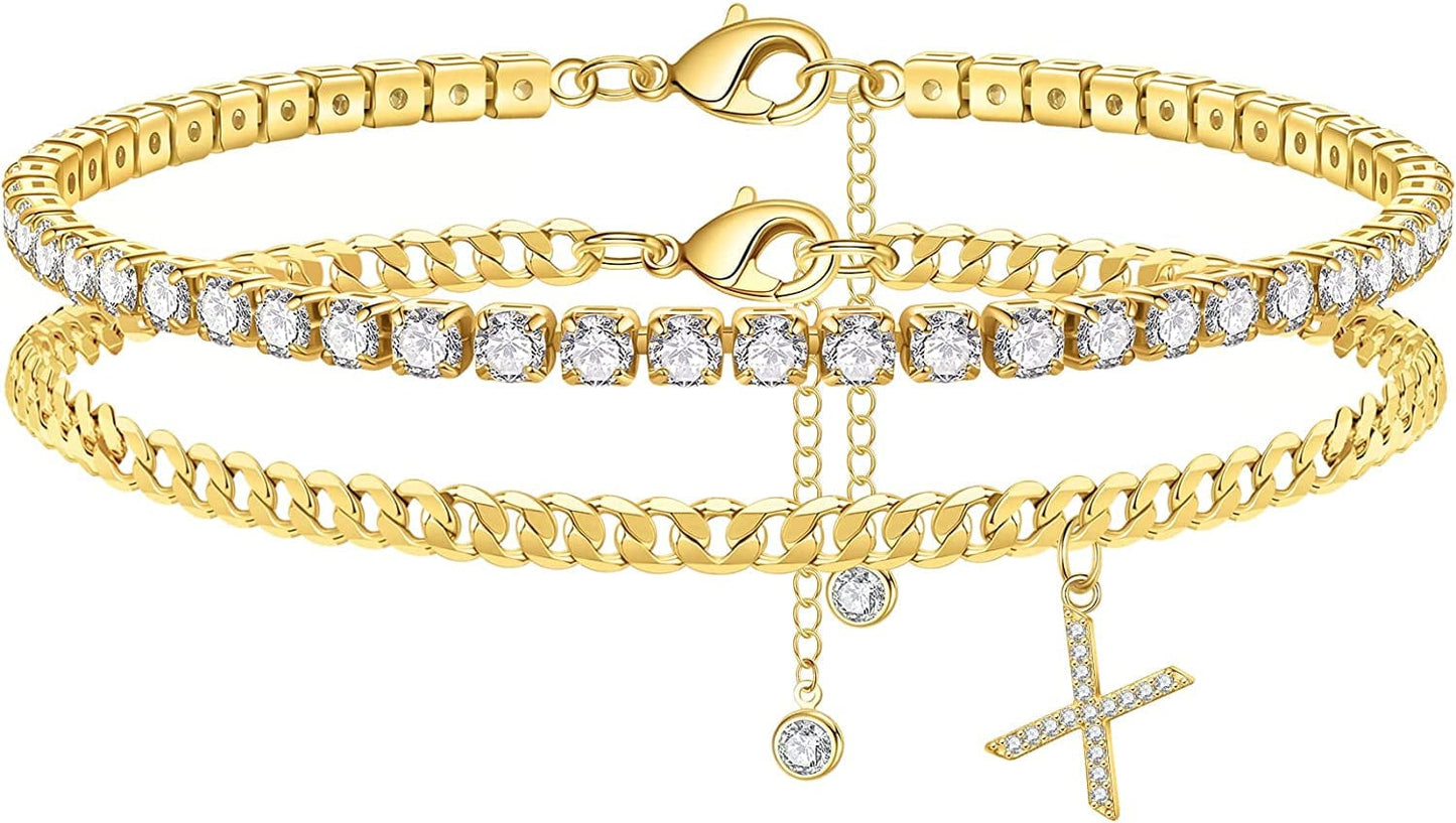 Ankle Bracelets for Women Initial Anklet, 14K Gold Plated Layered Cubic Zirconia Tennis Ankle Bracelets Dainty Letter Initial Anklet A-Z Gold Anklets for Women Teen Girls Beach Foot Jewelry Gifts Apparel & Accessories > Jewelry > Anklets IEFSHINY X