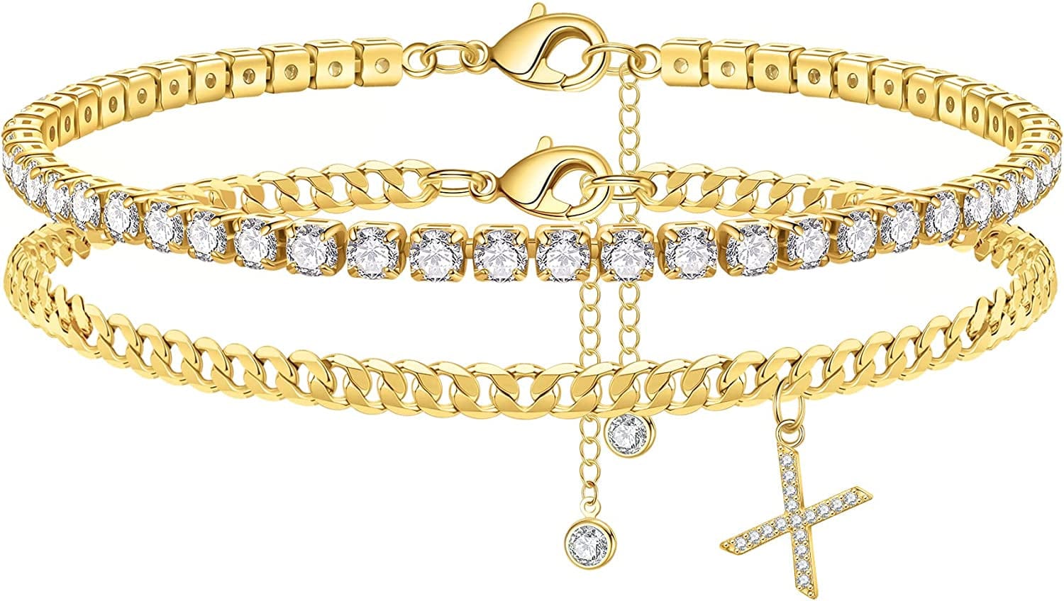 Ankle Bracelets for Women Initial Anklet, 14K Gold Plated Layered Cubic Zirconia Tennis Ankle Bracelets Dainty Letter Initial Anklet A-Z Gold Anklets for Women Teen Girls Beach Foot Jewelry Gifts Apparel & Accessories > Jewelry > Anklets IEFSHINY X