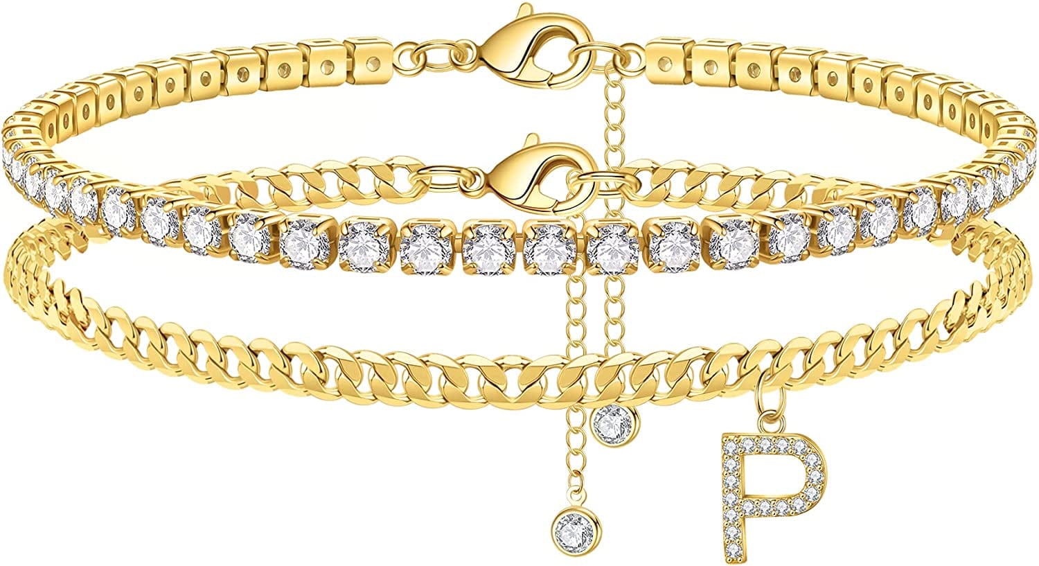 Ankle Bracelets for Women Initial Anklet, 14K Gold Plated Layered Cubic Zirconia Tennis Ankle Bracelets Dainty Letter Initial Anklet A-Z Gold Anklets for Women Teen Girls Beach Foot Jewelry Gifts Apparel & Accessories > Jewelry > Anklets IEFSHINY P