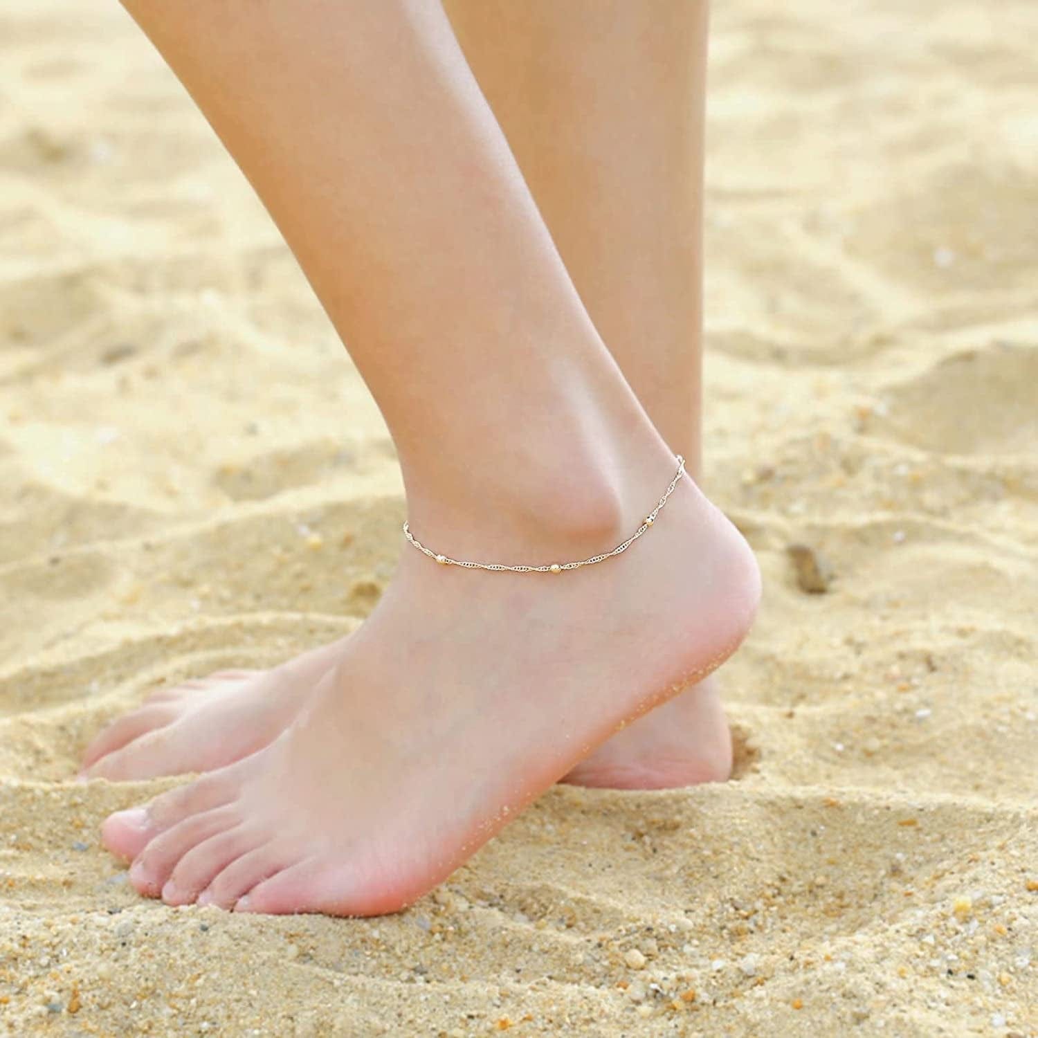 Ankle Bracelets for Women Initial Anklet, 2Pcs Mariner Chain Layered 14K Gold Plated Letter Anklet Initials Cute Summer Anklets Ankle Gold Anklets Bracelets for Women Teen Girls Jewelry Gifts Apparel & Accessories > Jewelry > Anklets IEFSHINY