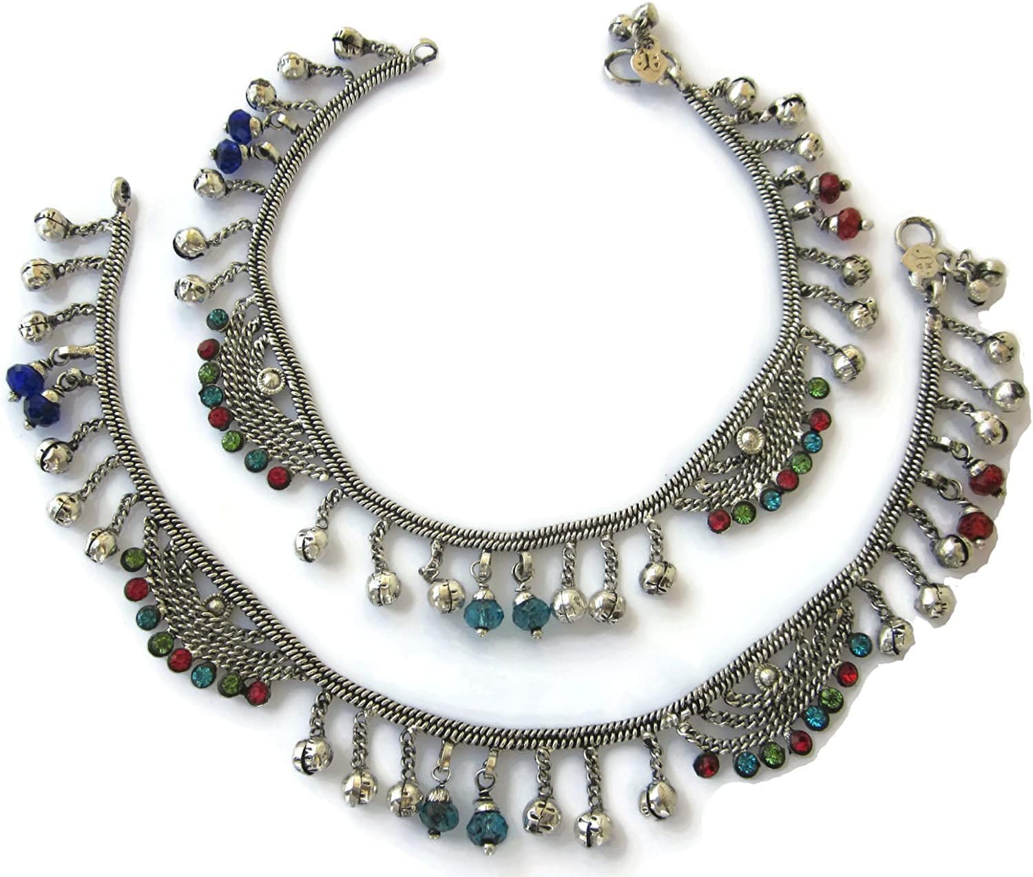 Ankle Foot Chain Jewelry - Crystal Bell Charm - Anklet Bracelet - Boho Barefoot Sandals - Vintage Plated Silver Indian Payal - Tribal Gypsy Hippie Bohemian Music Festival Womens Fashion Apparel & Accessories > Jewelry > Anklets IndiaStop