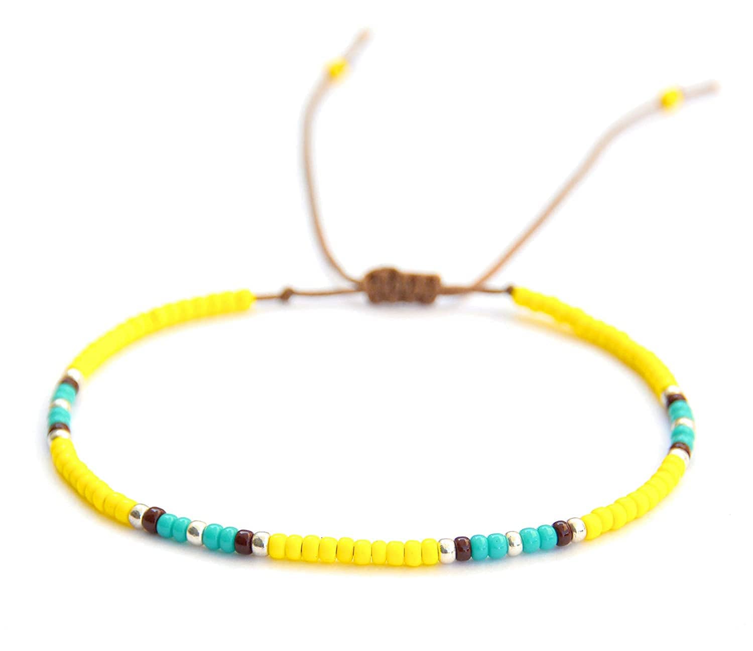 Anklet for Teen Girls and Women, Hippie Colorful Yellow Beaded Beach Anklet, Native American Jewelry, Adjustable Waterproof String Anklet, Handmade by Tribes Apparel & Accessories > Jewelry > Anklets Tribes by Sara K