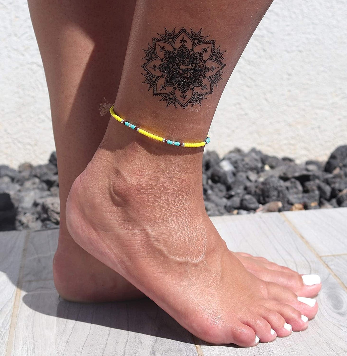 Anklet for Teen Girls and Women, Hippie Colorful Yellow Beaded Beach Anklet, Native American Jewelry, Adjustable Waterproof String Anklet, Handmade by Tribes Apparel & Accessories > Jewelry > Anklets Tribes by Sara K