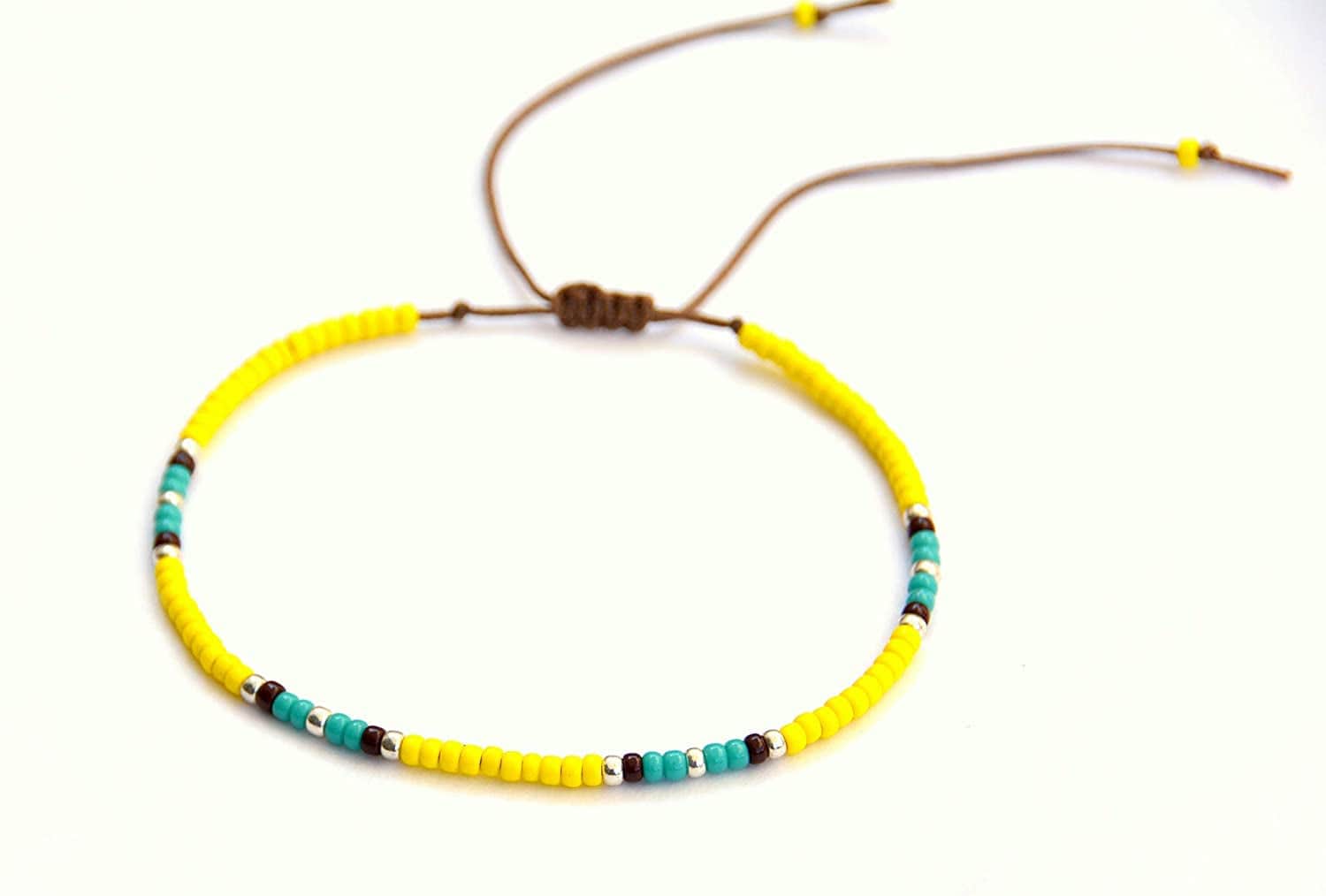 Anklet for Teen Girls and Women, Hippie Colorful Yellow Beaded Beach Anklet, Native American Jewelry, Adjustable Waterproof String Anklet, Handmade by Tribes Apparel & Accessories > Jewelry > Anklets Tribes by Sara K