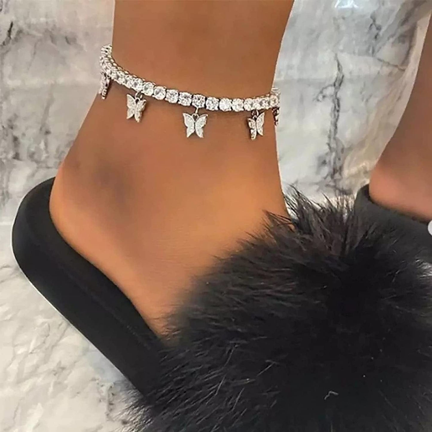 Anklet for Women 18K Gold /Sterling Silver Cute Butterfly Plated Chain Tennis Ankle Bracelet with Extension Gife for Girl Wife Apparel & Accessories > Jewelry > Anklets Generic
