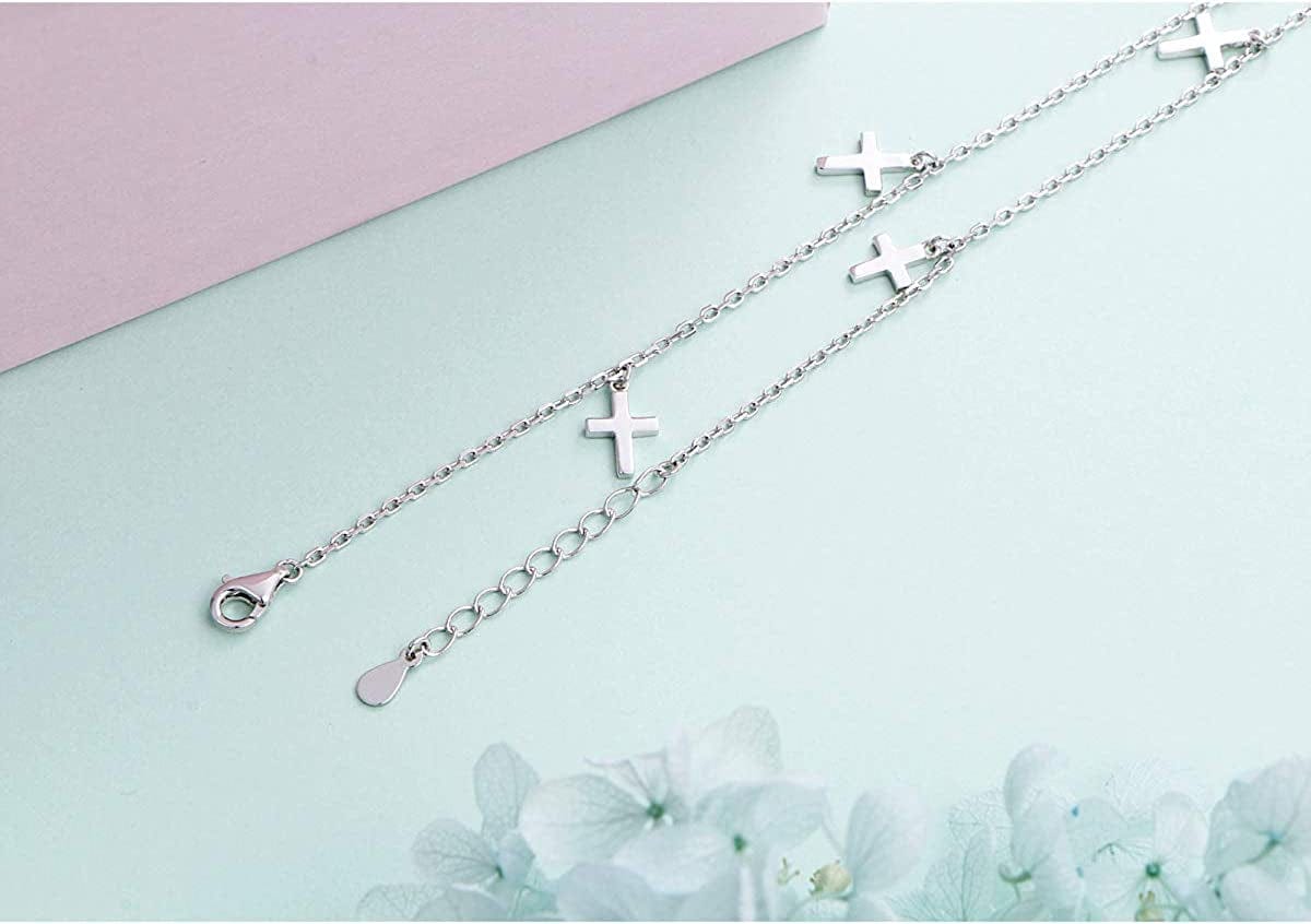 Anklet for Women Girl S925 Sterling Silver Adjustable Beach Style Foot Layered Ankle Bracelet Disc Evil Eye Heart Infinity Bead Cross Jewelry Apparel & Accessories > Jewelry > Anklets Harmonyball Jewelry