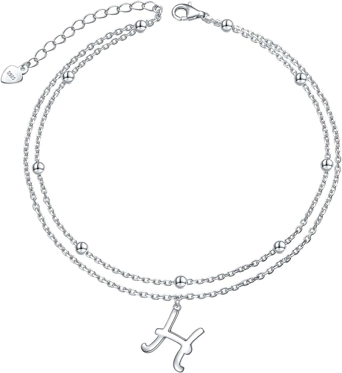 Anklet for Women S925 Sterling Silver Adjustable Foot Ankle Bracelet with Initials Anklets for Girls Apparel & Accessories > Jewelry > Anklets Silver Light Jewelry Initial H