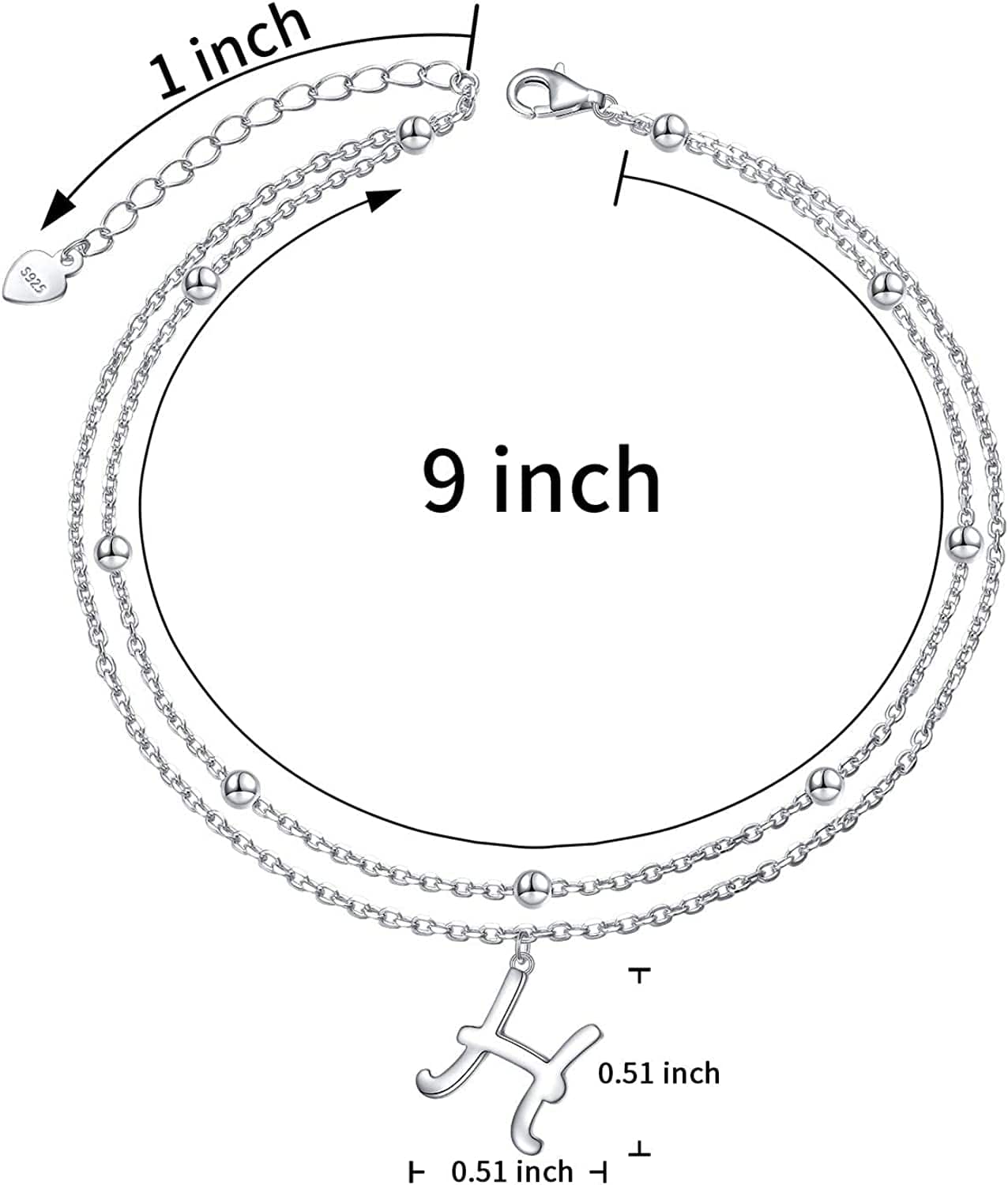 Anklet for Women S925 Sterling Silver Adjustable Foot Ankle Bracelet with Initials Anklets for Girls Apparel & Accessories > Jewelry > Anklets Silver Light Jewelry