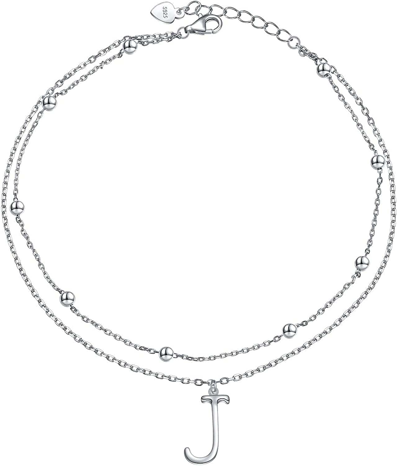 Anklet for Women S925 Sterling Silver Adjustable Foot Ankle Bracelet with Initials Anklets for Girls Apparel & Accessories > Jewelry > Anklets Silver Light Jewelry Initial J