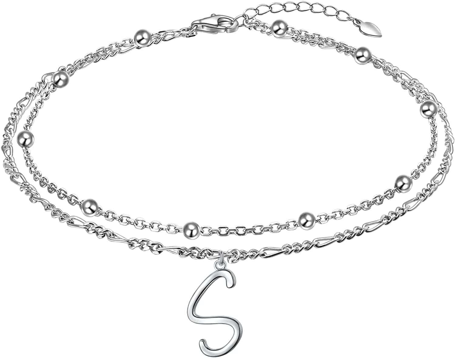 Anklet for Women S925 Sterling Silver Adjustable Foot Ankle Bracelet with Initials Anklets for Girls Apparel & Accessories > Jewelry > Anklets Silver Light Jewelry Figaro chain S