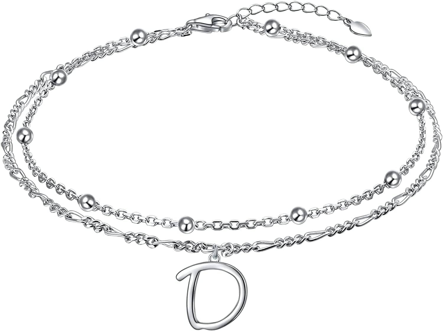 Anklet for Women S925 Sterling Silver Adjustable Foot Ankle Bracelet with Initials Anklets for Girls Apparel & Accessories > Jewelry > Anklets Silver Light Jewelry Figaro chain D
