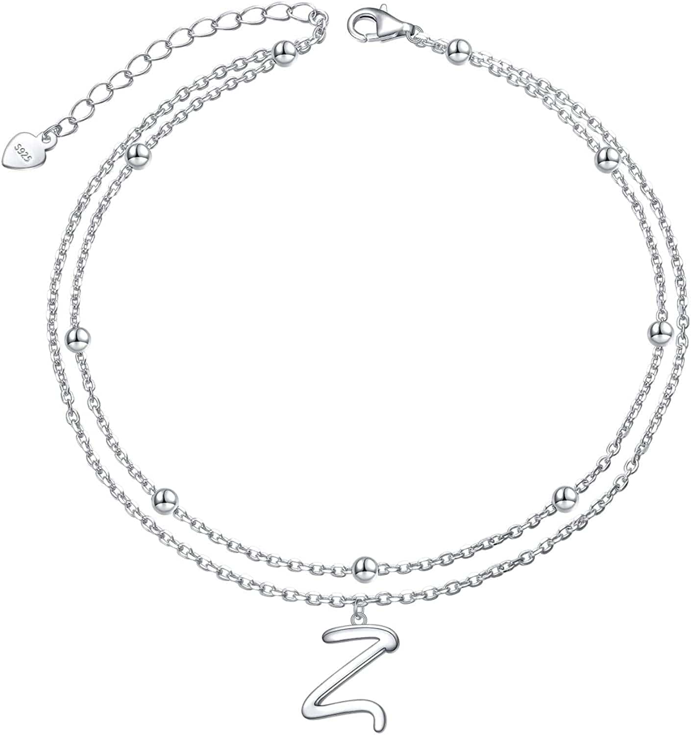 Anklet for Women S925 Sterling Silver Adjustable Foot Ankle Bracelet with Initials Anklets for Girls Apparel & Accessories > Jewelry > Anklets Silver Light Jewelry Initial Z