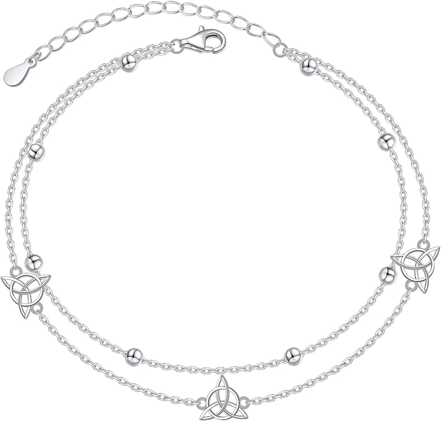 Anklet for Women S925 Sterling Silver Adjustable Foot Evil Eye Starfish Heart Bead Butterfly Celtic Knot Cross Multilayer Layered Ankle Bracelet Jewelry Apparel & Accessories > Jewelry > Anklets ALPHM Jewelry Factory Celtic Knot Layered