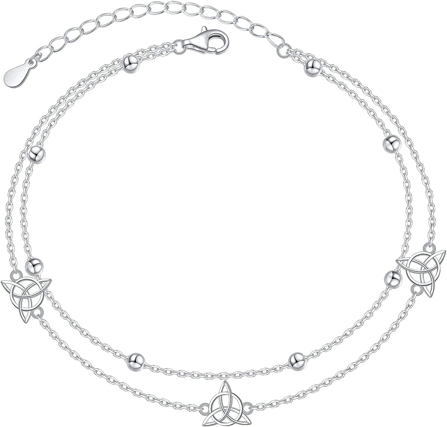 Anklet for Women S925 Sterling Silver Adjustable Foot Evil Eye Starfish Heart Bead Butterfly Celtic Knot Cross Multilayer Layered Ankle Bracelet Jewelry Apparel & Accessories > Jewelry > Anklets ALPHM Jewelry Factory Celtic Knot Layered