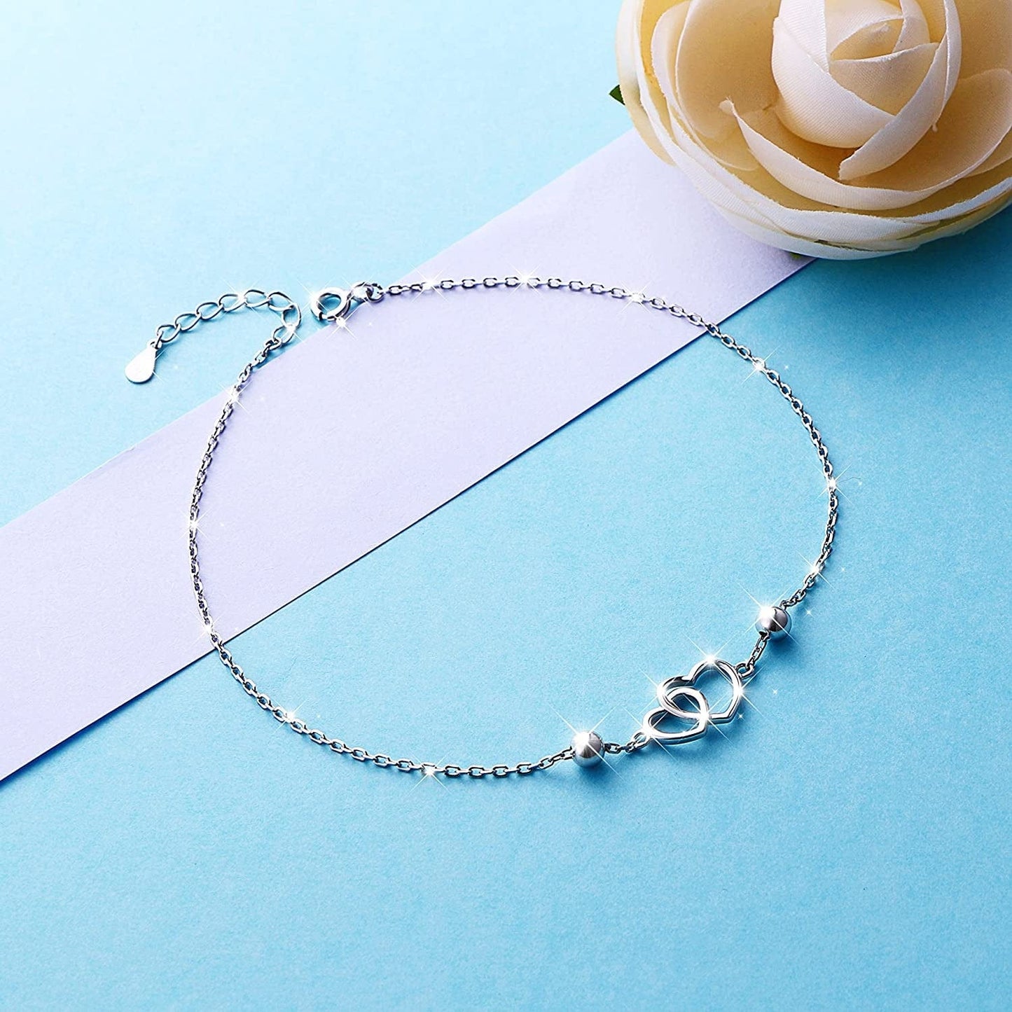 Anklet for Women S925 Sterling Silver Adjustable Foot Heart Lotus Infinity Moon Srars Flower Pearl Multilayer Layered Ankle Bracelet Beach Jewelry Apparel & Accessories > Jewelry > Anklets ALPHM Jewelry Factory