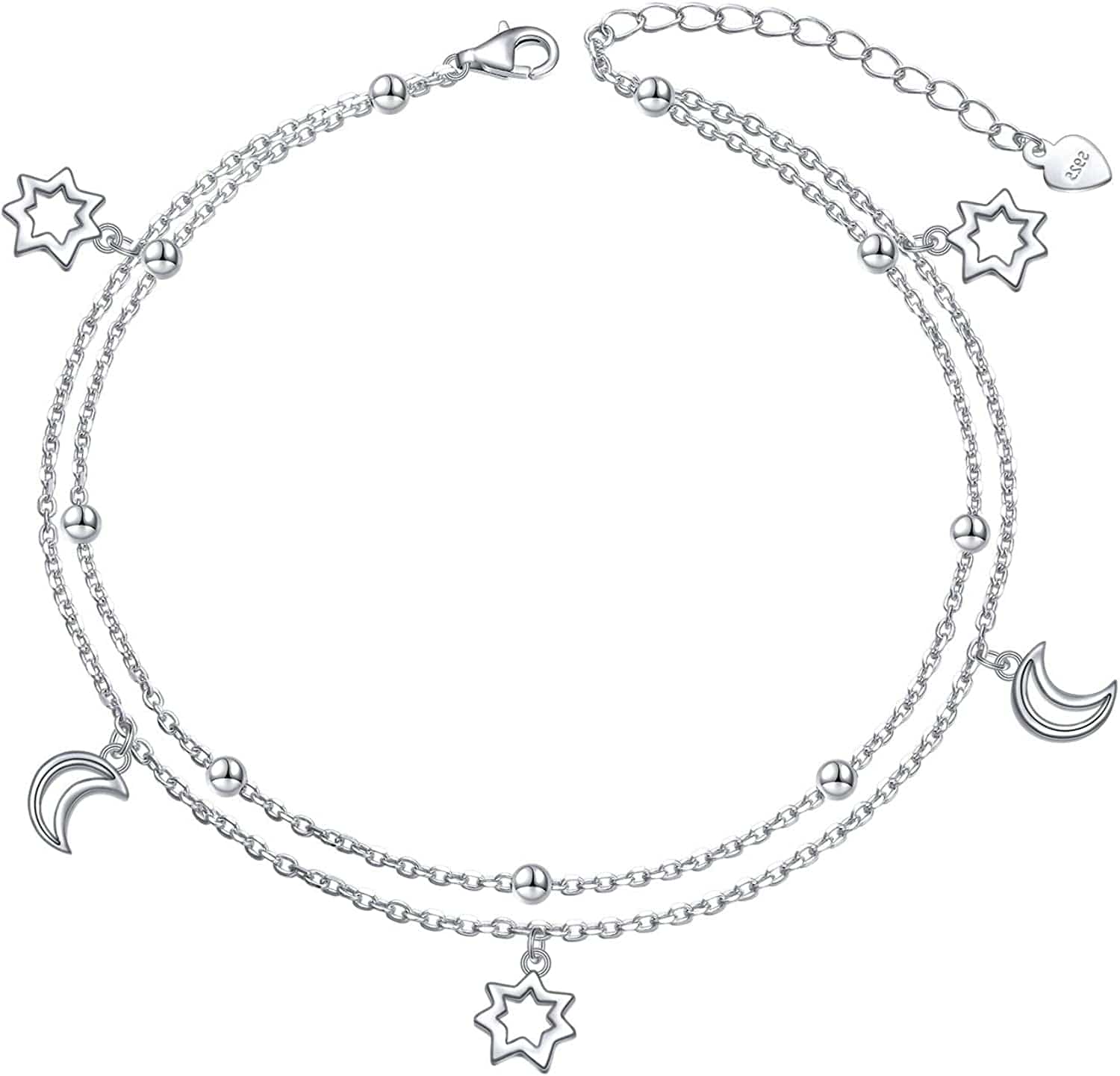 Anklet for Women S925 Sterling Silver Adjustable Foot Heart Lotus Infinity Moon Srars Flower Pearl Multilayer Layered Ankle Bracelet Beach Jewelry Apparel & Accessories > Jewelry > Anklets ALPHM Jewelry Factory Moon Srars