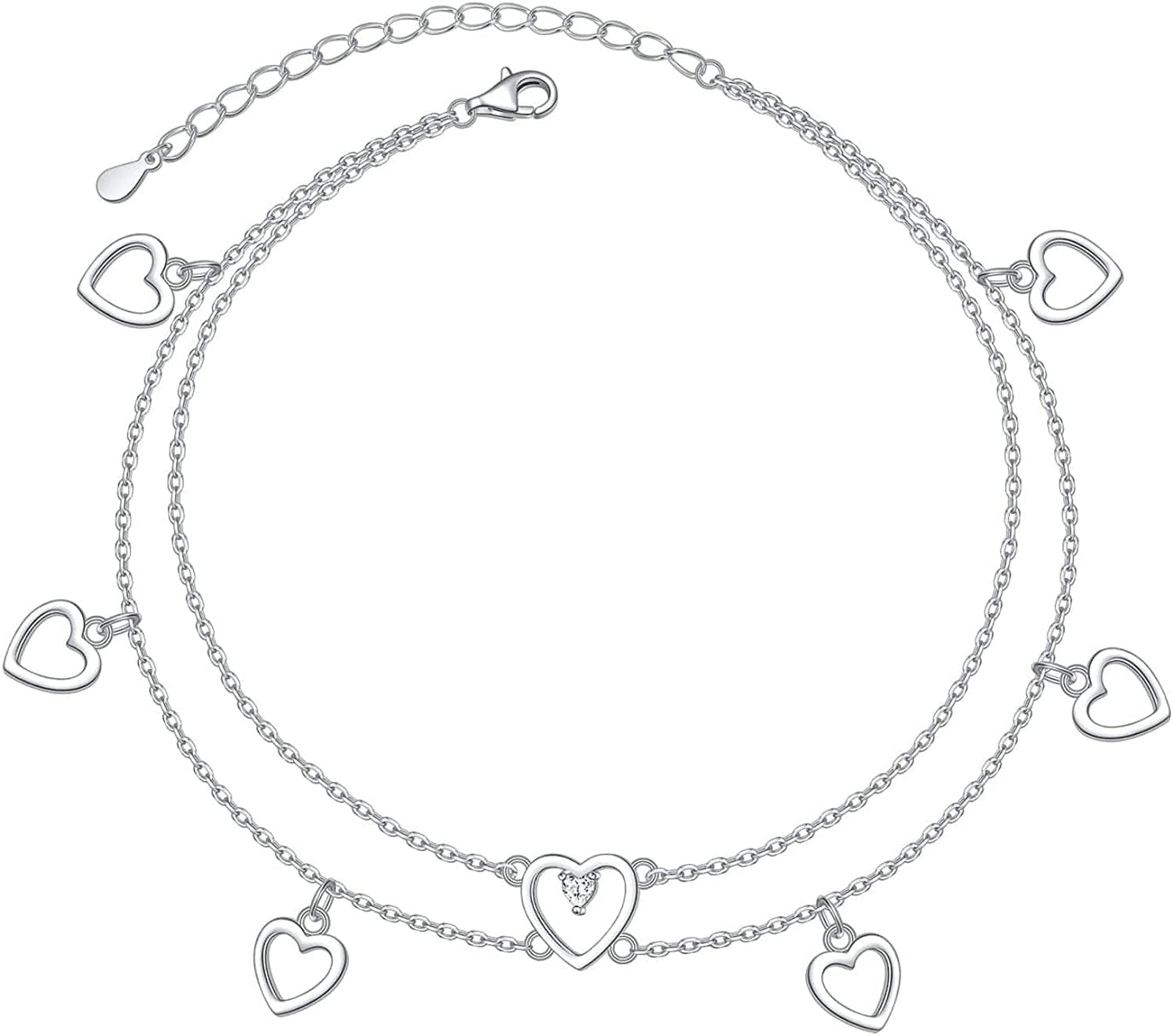 Anklet for Women S925 Sterling Silver Adjustable Foot Heart Lotus Infinity Moon Srars Flower Pearl Multilayer Layered Ankle Bracelet Beach Jewelry Apparel & Accessories > Jewelry > Anklets ALPHM Jewelry Factory Heart Layered