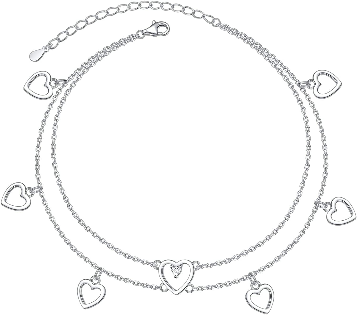 Anklet for Women S925 Sterling Silver Adjustable Foot Heart Lotus Infinity Moon Srars Flower Pearl Multilayer Layered Ankle Bracelet Beach Jewelry Apparel & Accessories > Jewelry > Anklets ALPHM Jewelry Factory Heart Layered