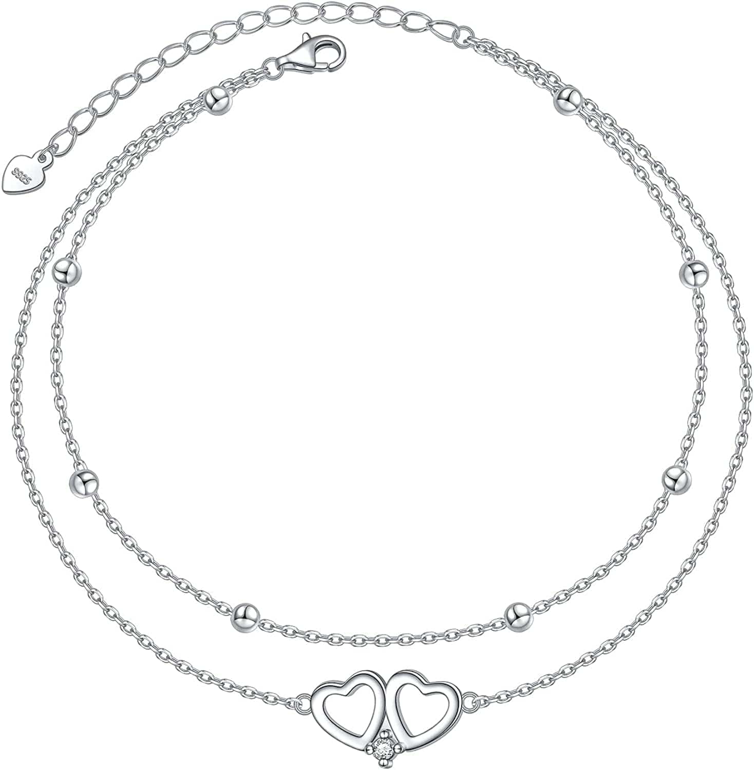 Anklet for Women S925 Sterling Silver Adjustable Foot Heart Lotus Infinity Moon Srars Flower Pearl Multilayer Layered Ankle Bracelet Beach Jewelry Apparel & Accessories > Jewelry > Anklets ALPHM Jewelry Factory Layered Heart